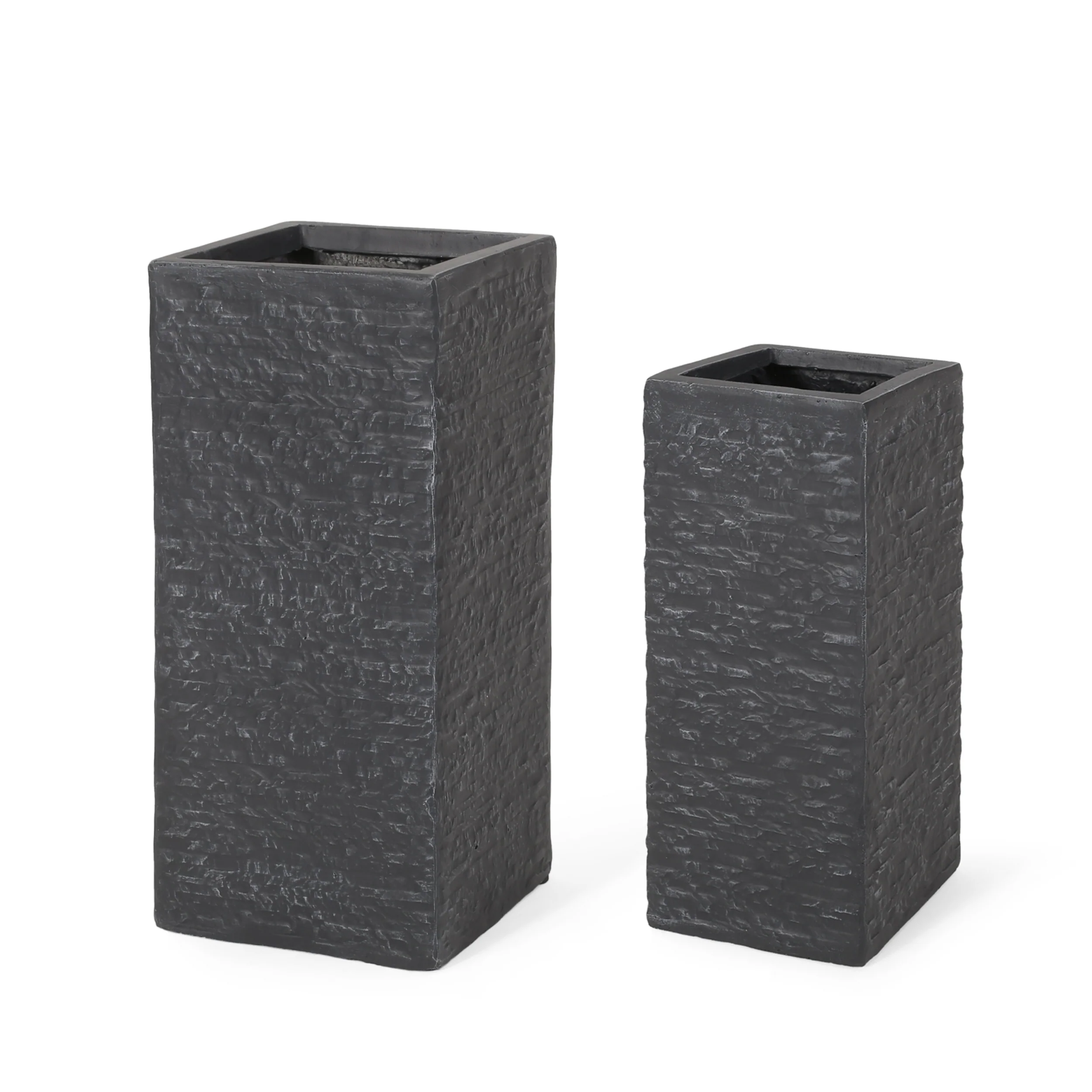 Leiman Outdoor Medium and Small Cast Stone Planters, Set of 2, Gray - furnishings