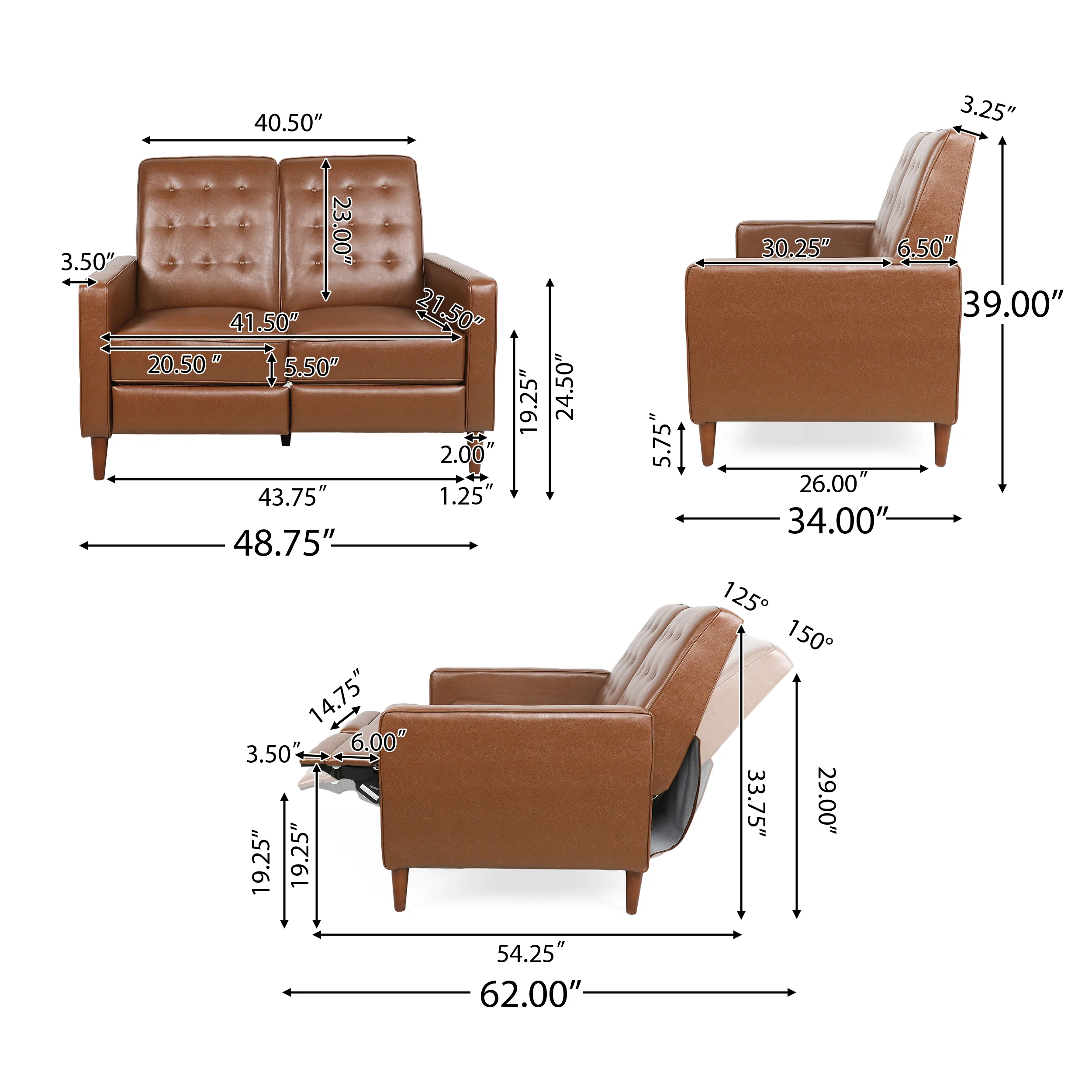 Manville Contemporary Tufted Loveseat Pushback Recliner - furnishings