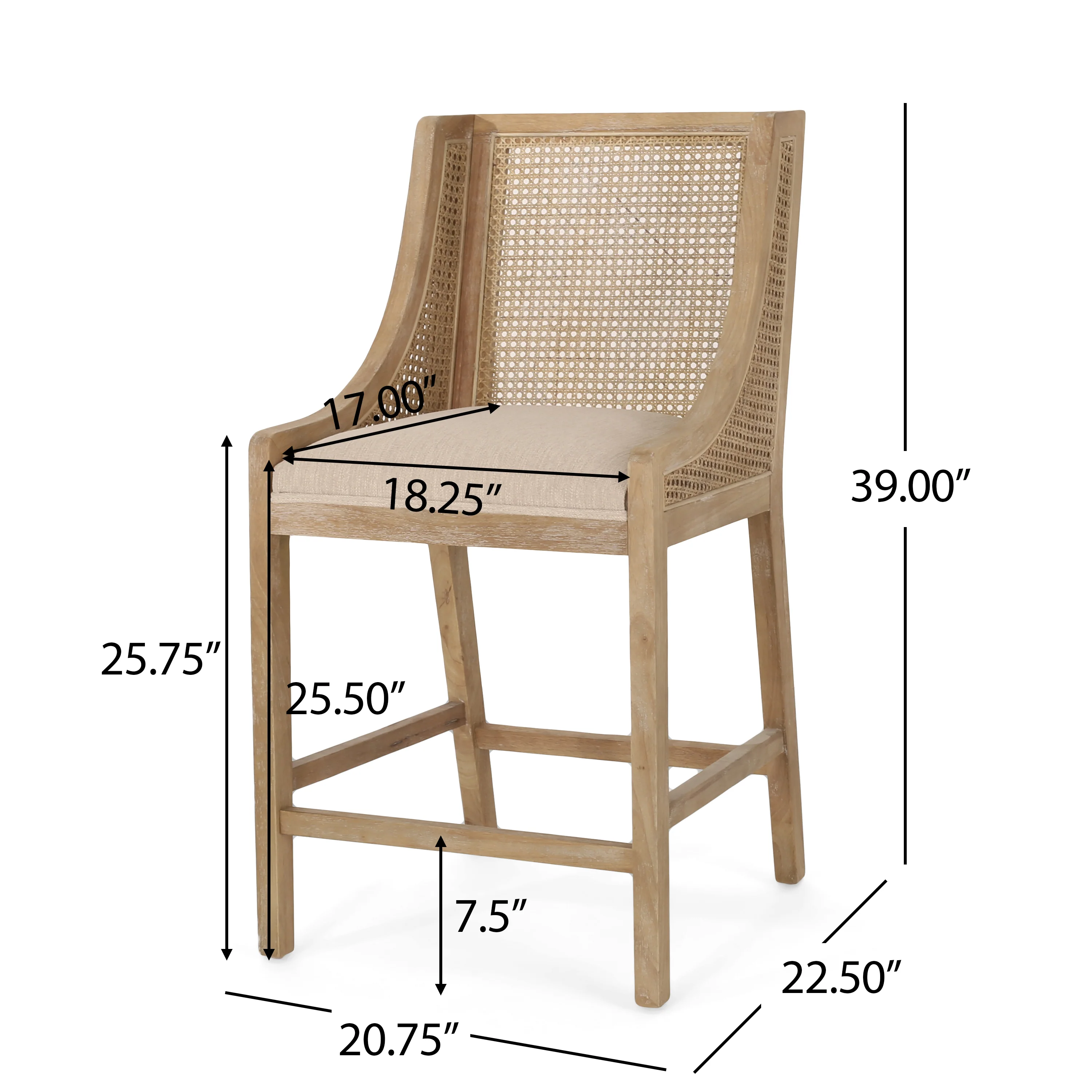 Deville French Country Fabric Upholstered Wood and Cane 25.5 inch Counter Stools (Set of 2) - furnishings