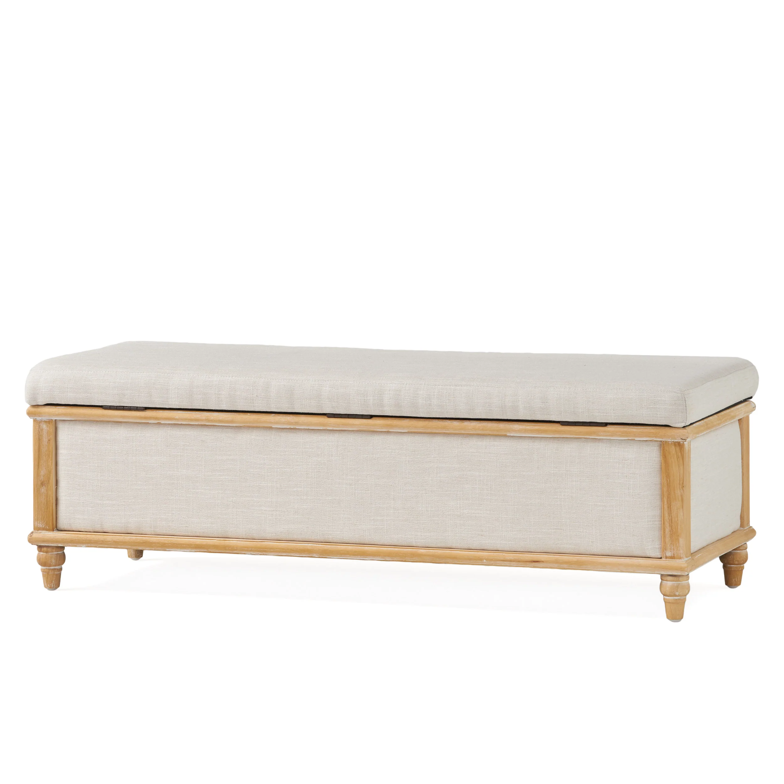 Lombardi French Style Upholstered Light Beige Fabric Storage Ottoman - furnishings