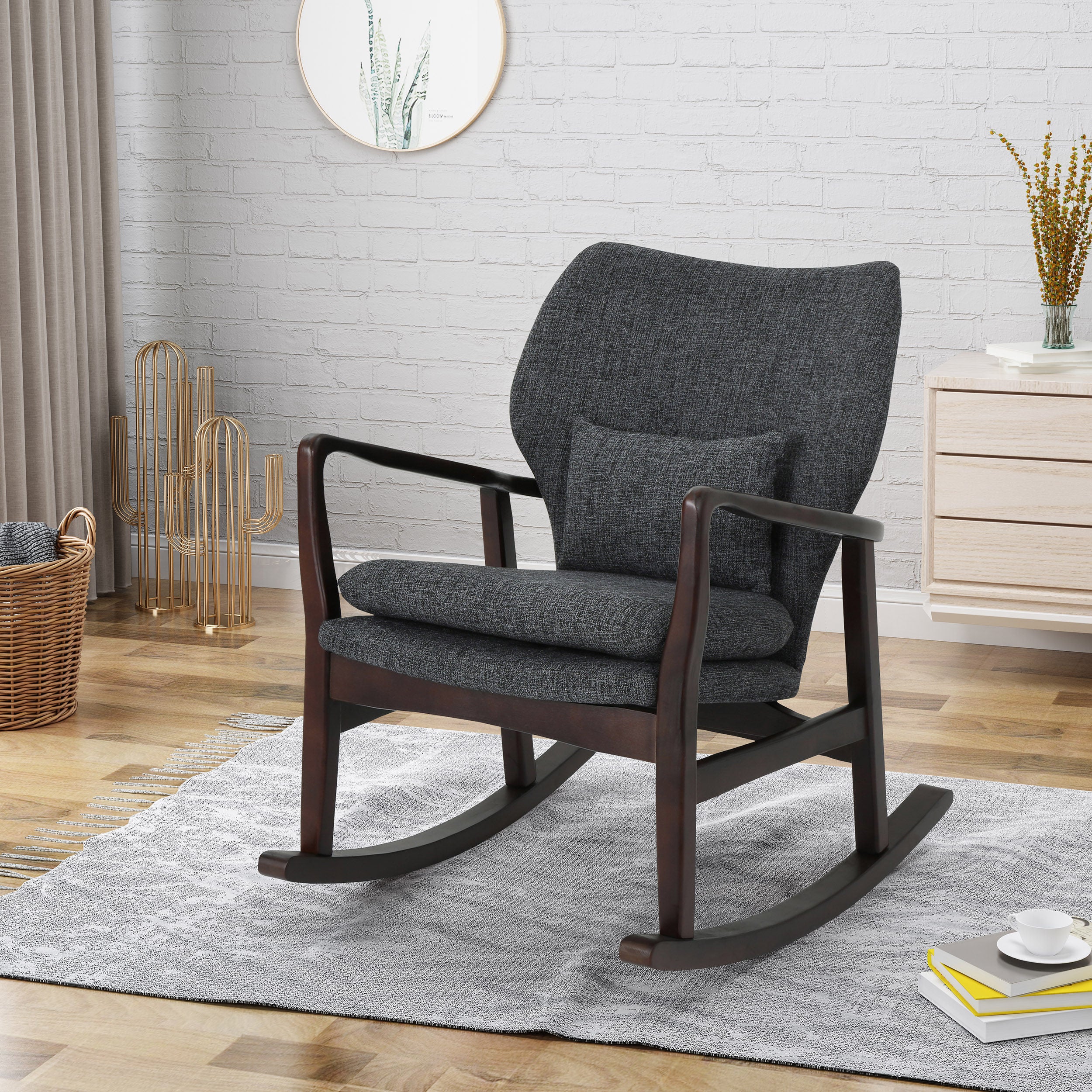 Balen Mid Century Modern Upholstered Rocking Chair - furnishings