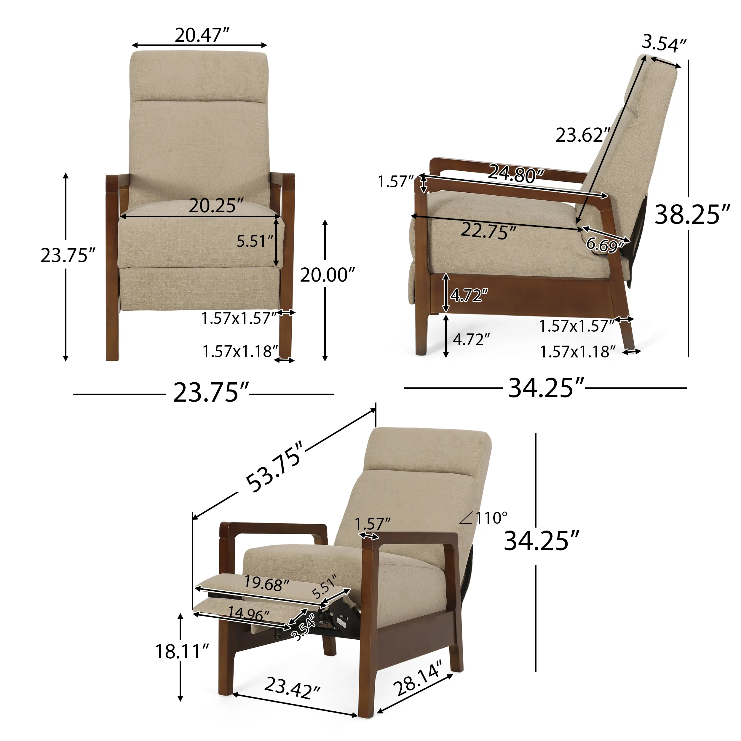 Castner Contemporary Fabric Waterfall Back Pushback Recliner - furnishings