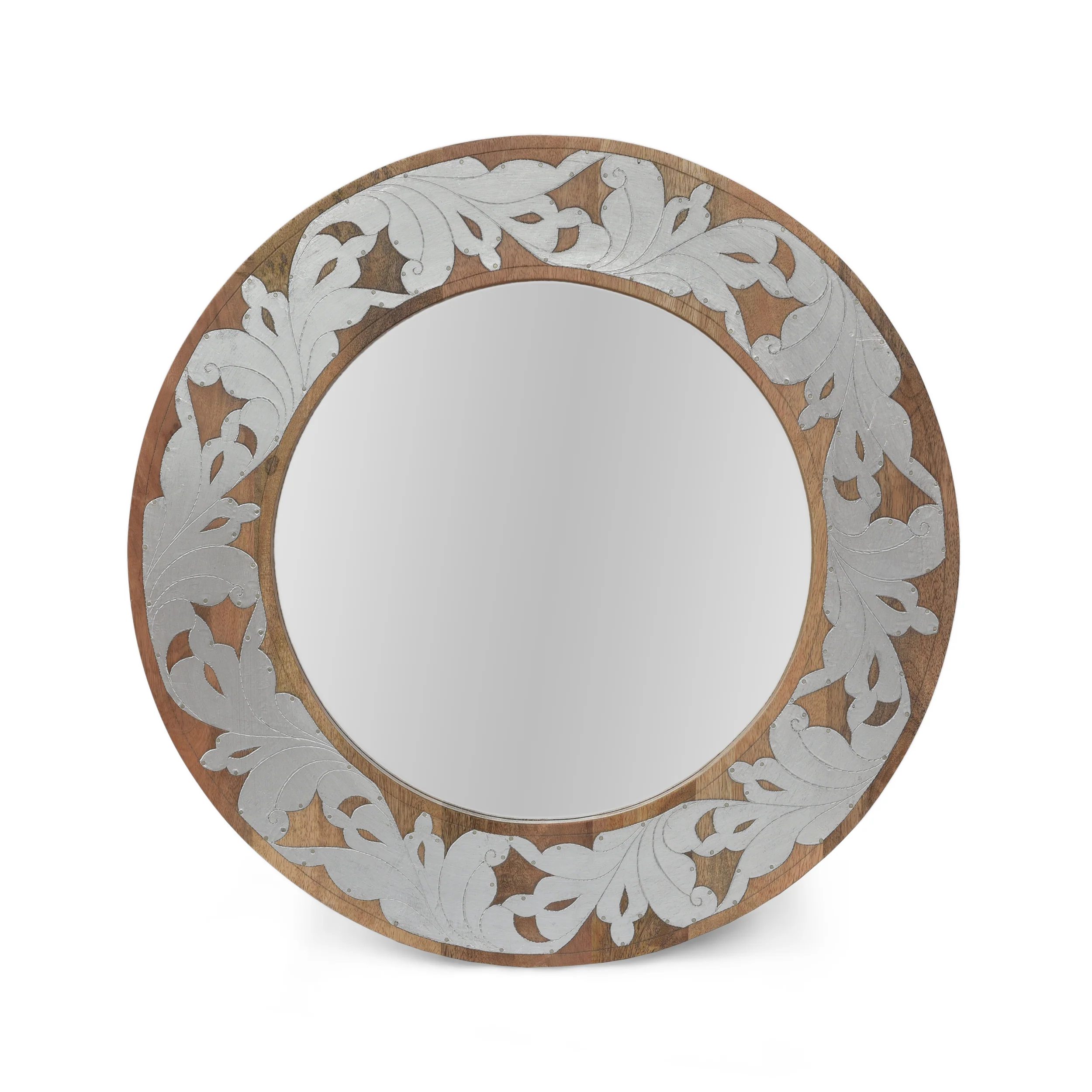 Danyella Mango Wood Aluminum Fitted Round Mirror - furnishings