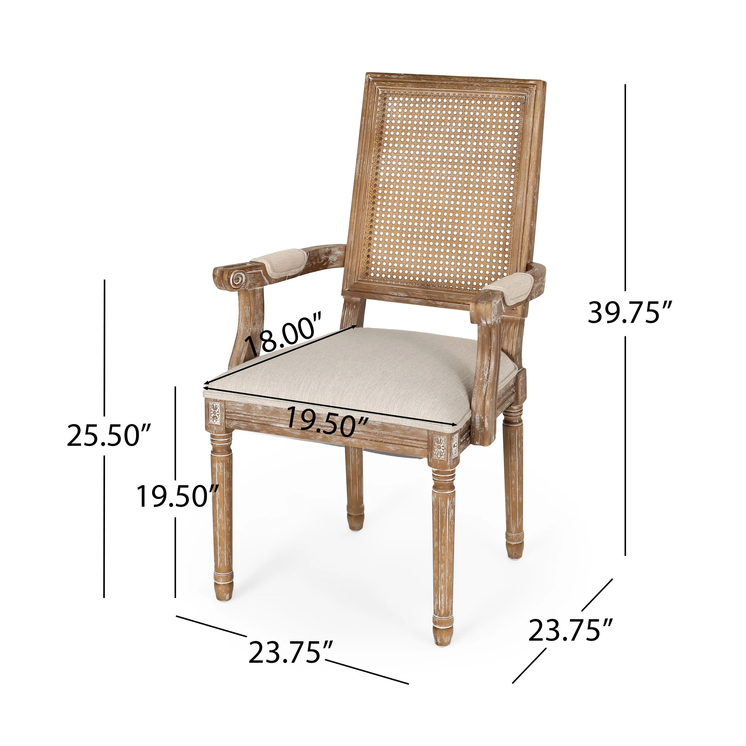 Marten Farmhouse Fabric Upholstered Wood and Cane 7 Piece Dining Set - furnishings