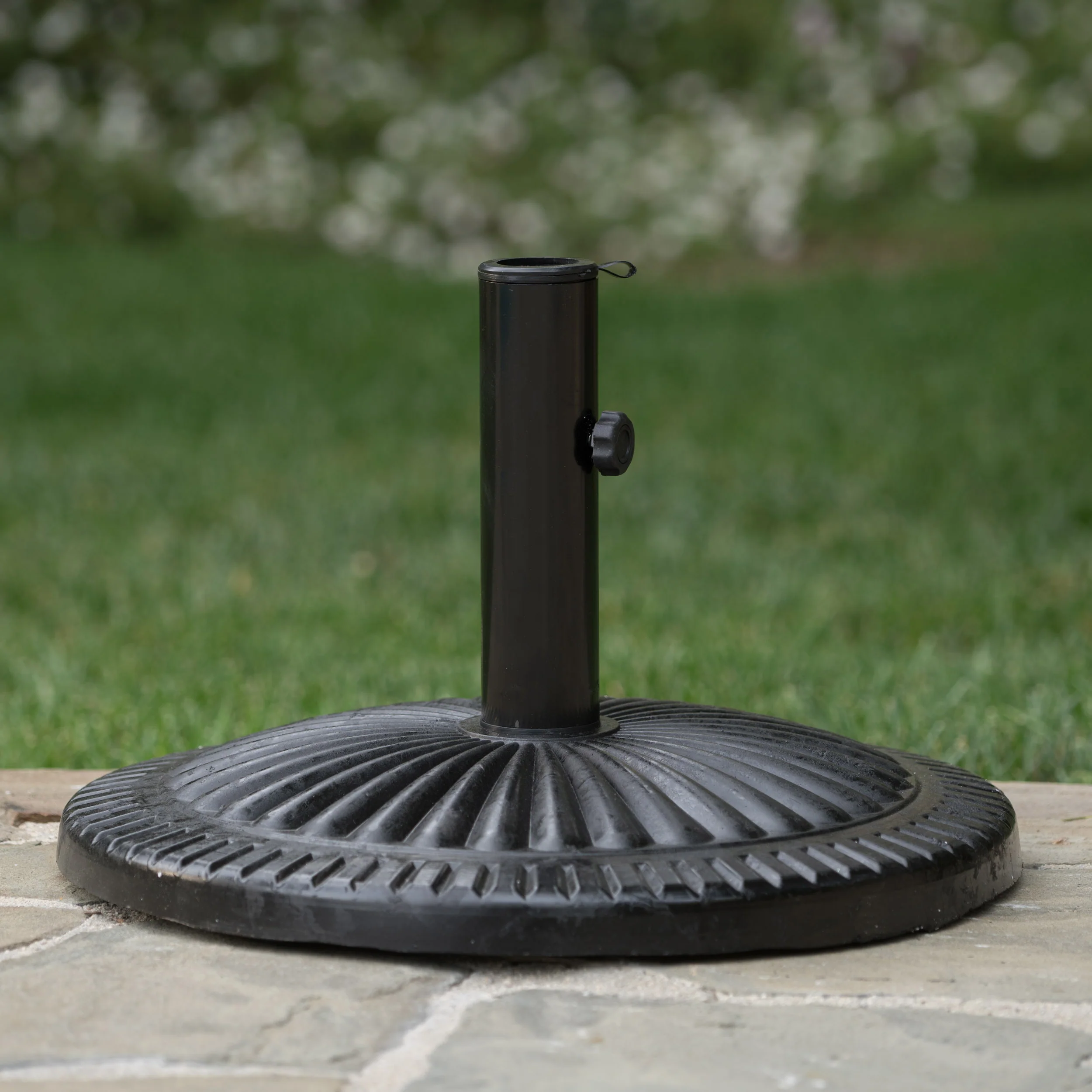 Seymour Outdoor Black Resin and Steel Umbrella Base - furnishings