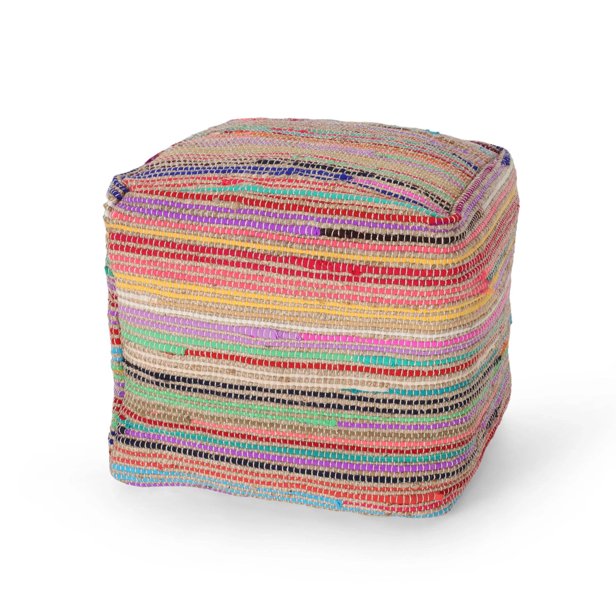 Kenta Boho Jute and Chindi Pouf - furnishings