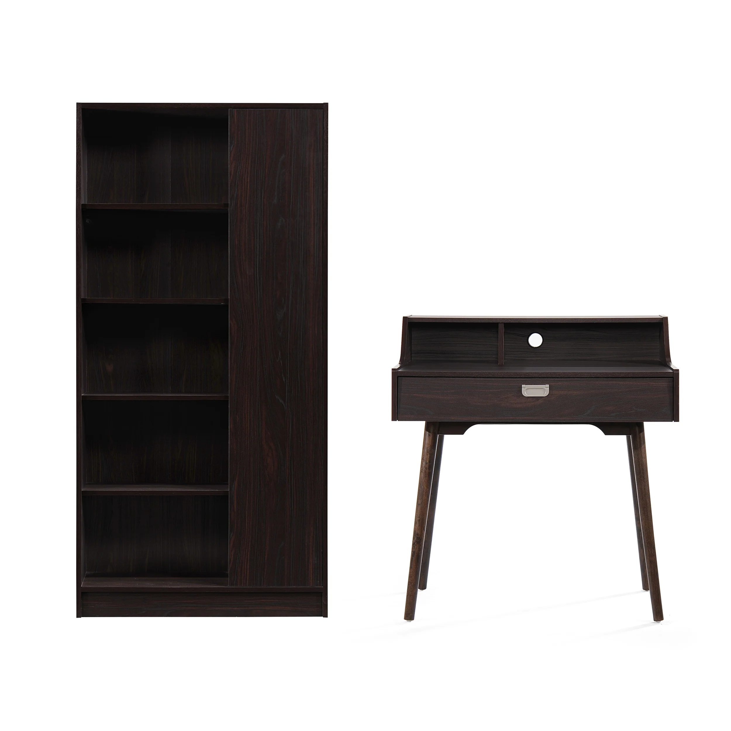Ely Mid Century Modern Office Desk And Bookcase Set - furnishings
