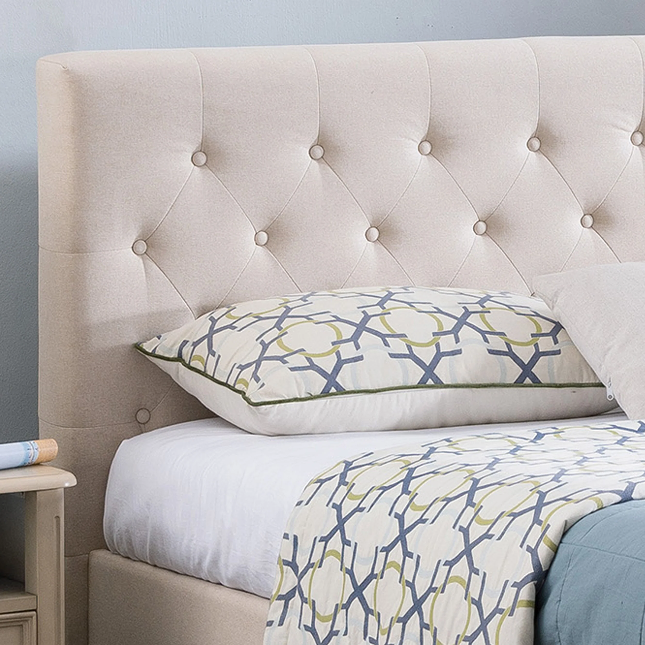 Lera Fully-Upholstered Queen-Size Platform Bed Frame, Low-Profile, Contemporary - furnishings