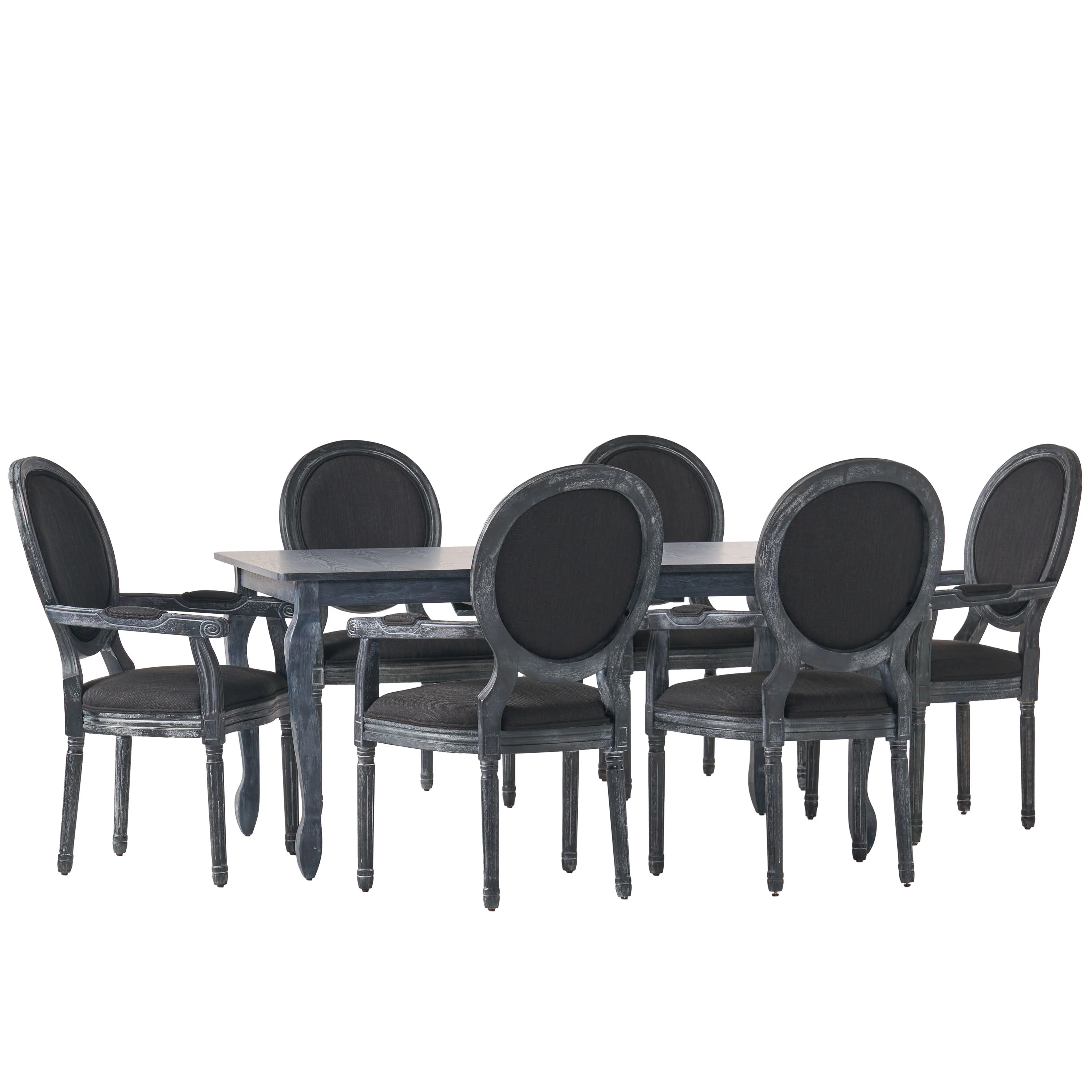 Comisky French Country Fabric Upholstered Wood and Cane Expandable 7 Piece Dining Set - furnishings