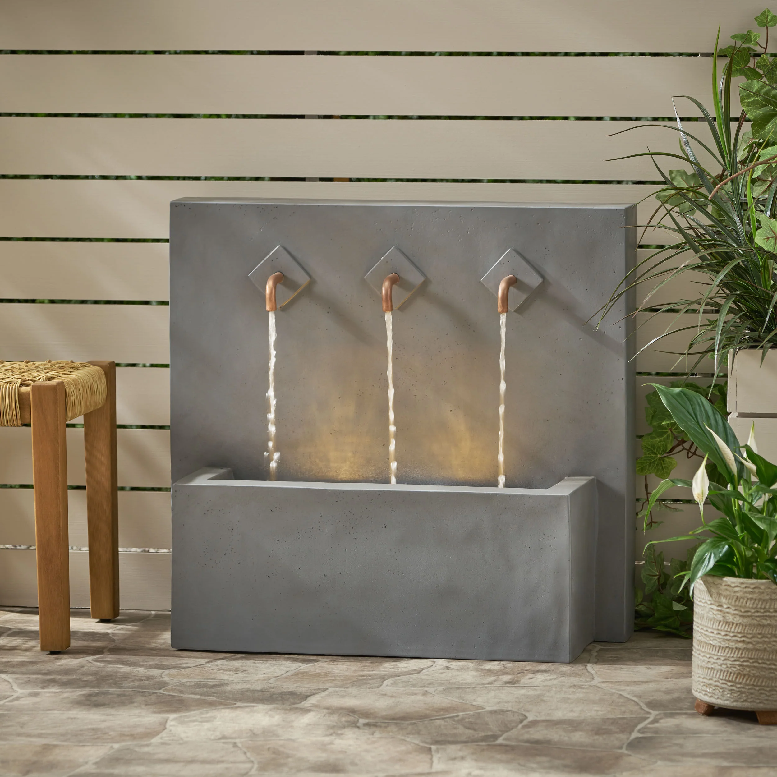 Fraser Outdoor 3 Spout Fountain, Light Gray - furnishings