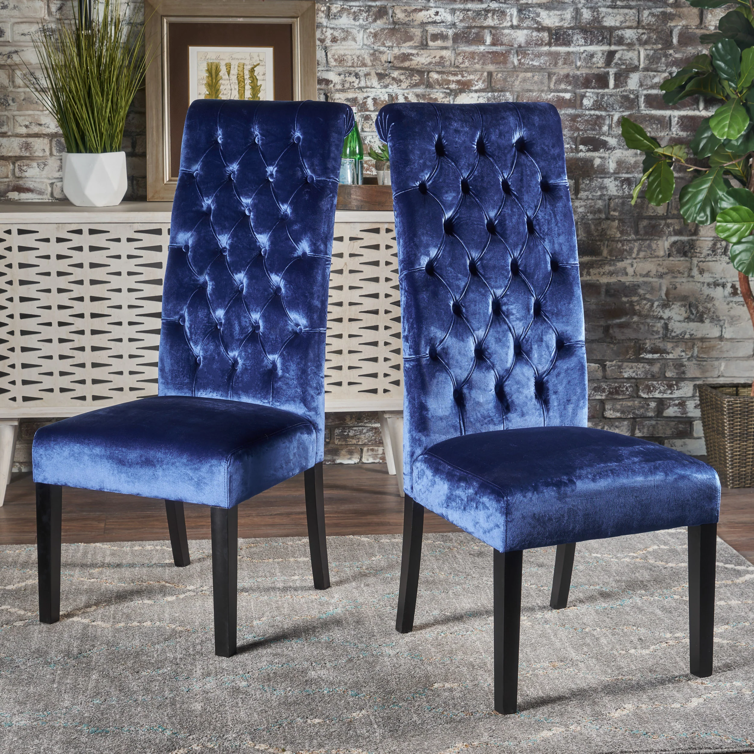 Leona Tall Back Tufted New Velvet Dining Chair (Set of 2) - furnishings