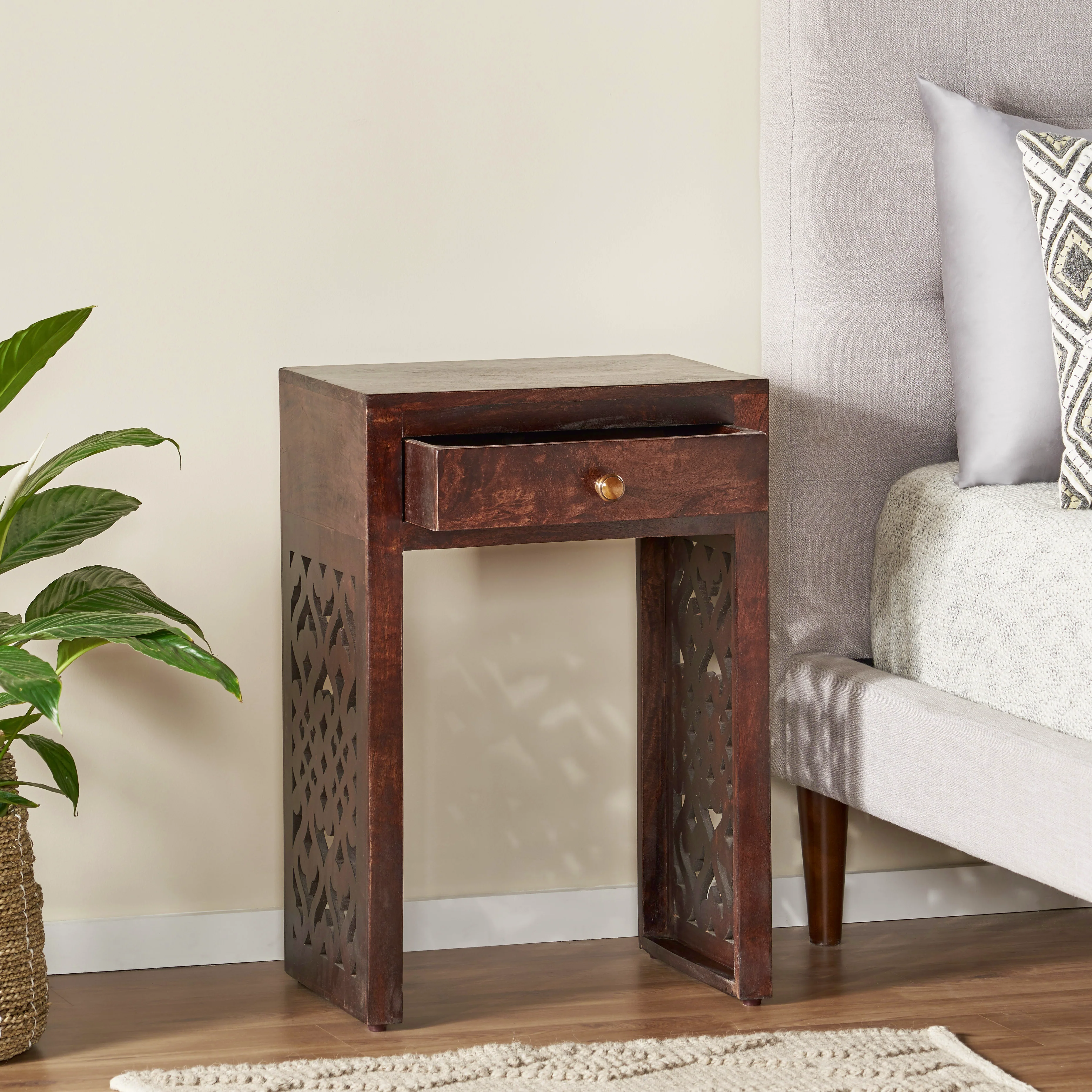 Jasia Traditional Mango Wood Bedside Table - furnishings