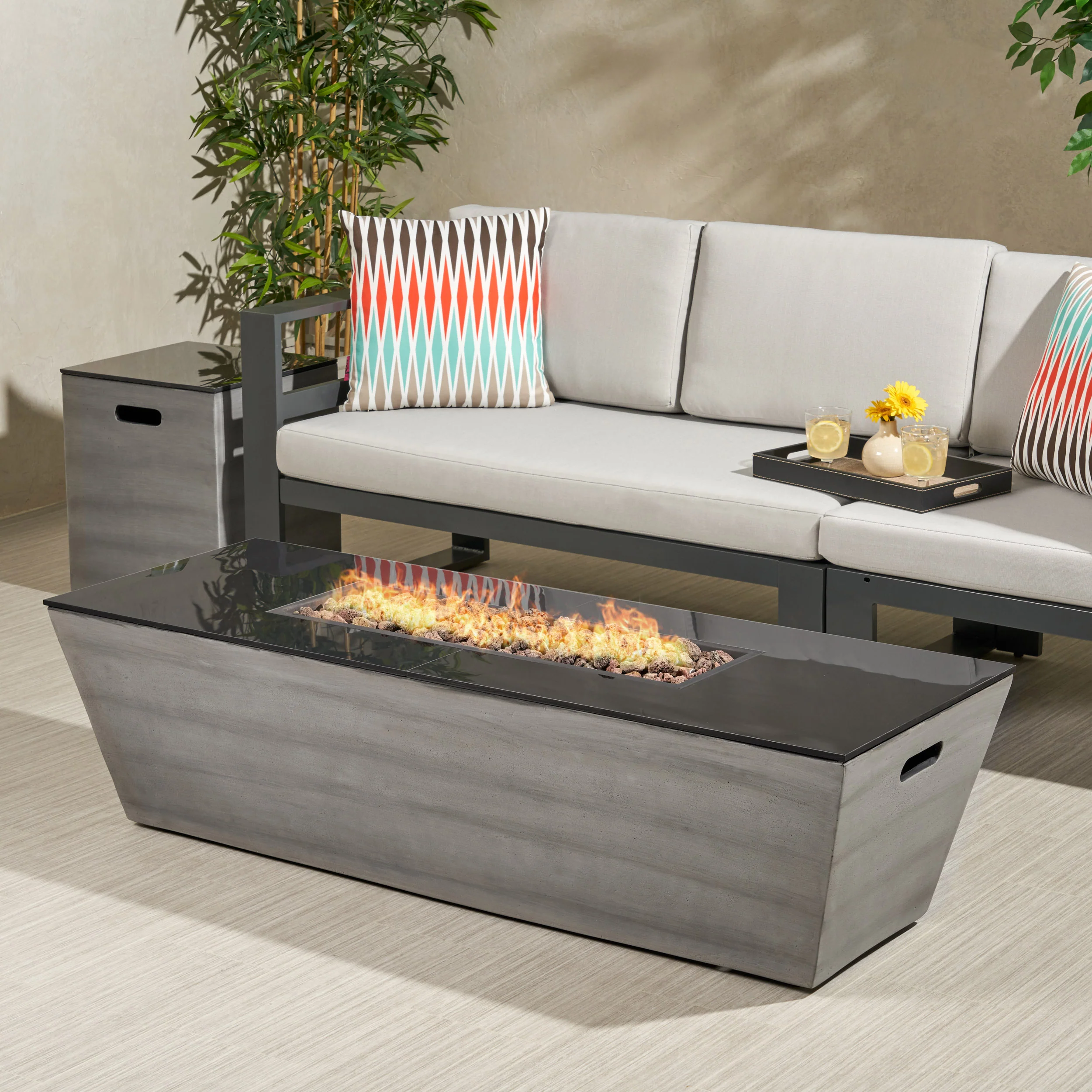 Mattie Outdoor 56-Inch Rectangular Fire Pit with Tank Holder - furnishings