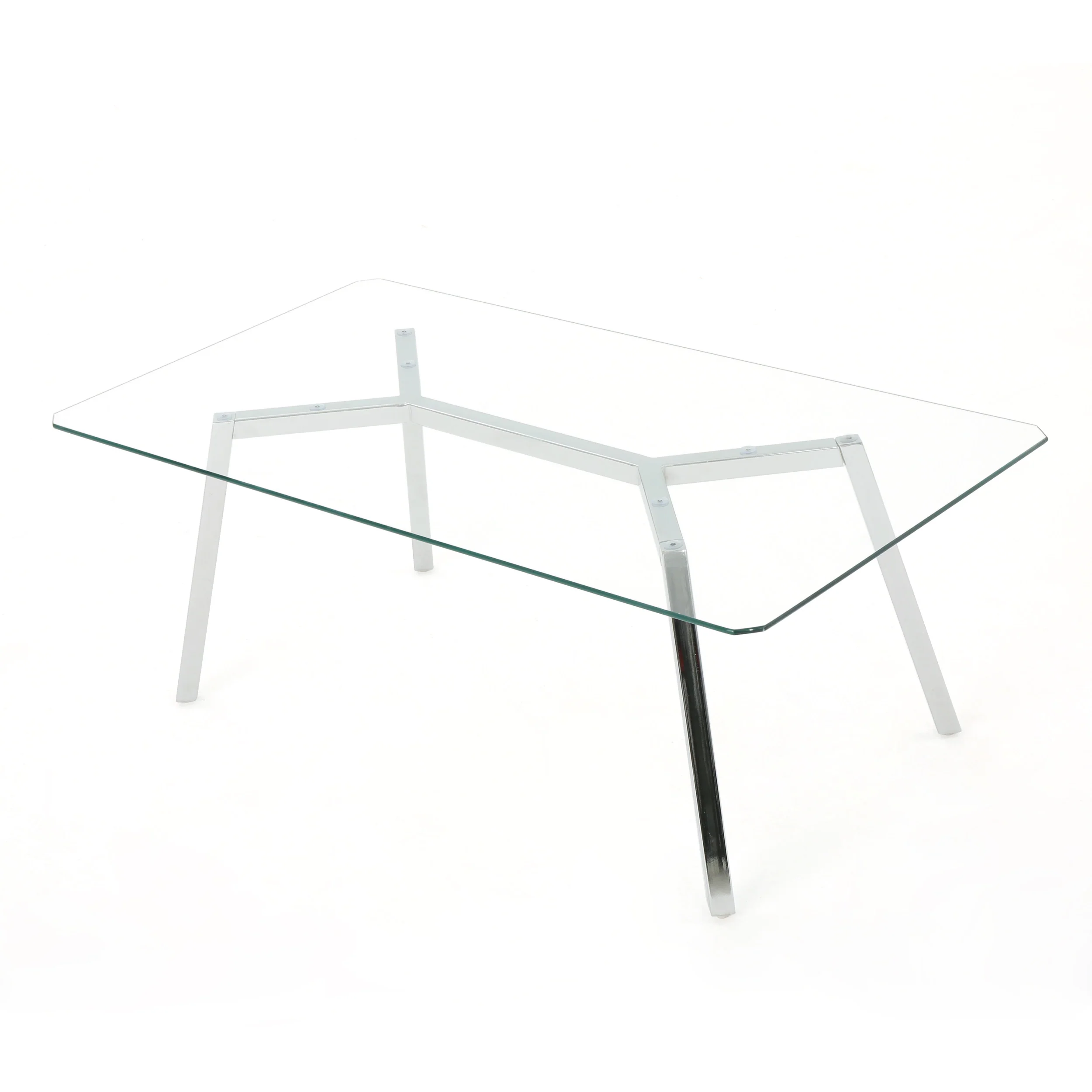Arbutus Modern Glam Glass Top Dining Table, Clear and Chrome - furnishings