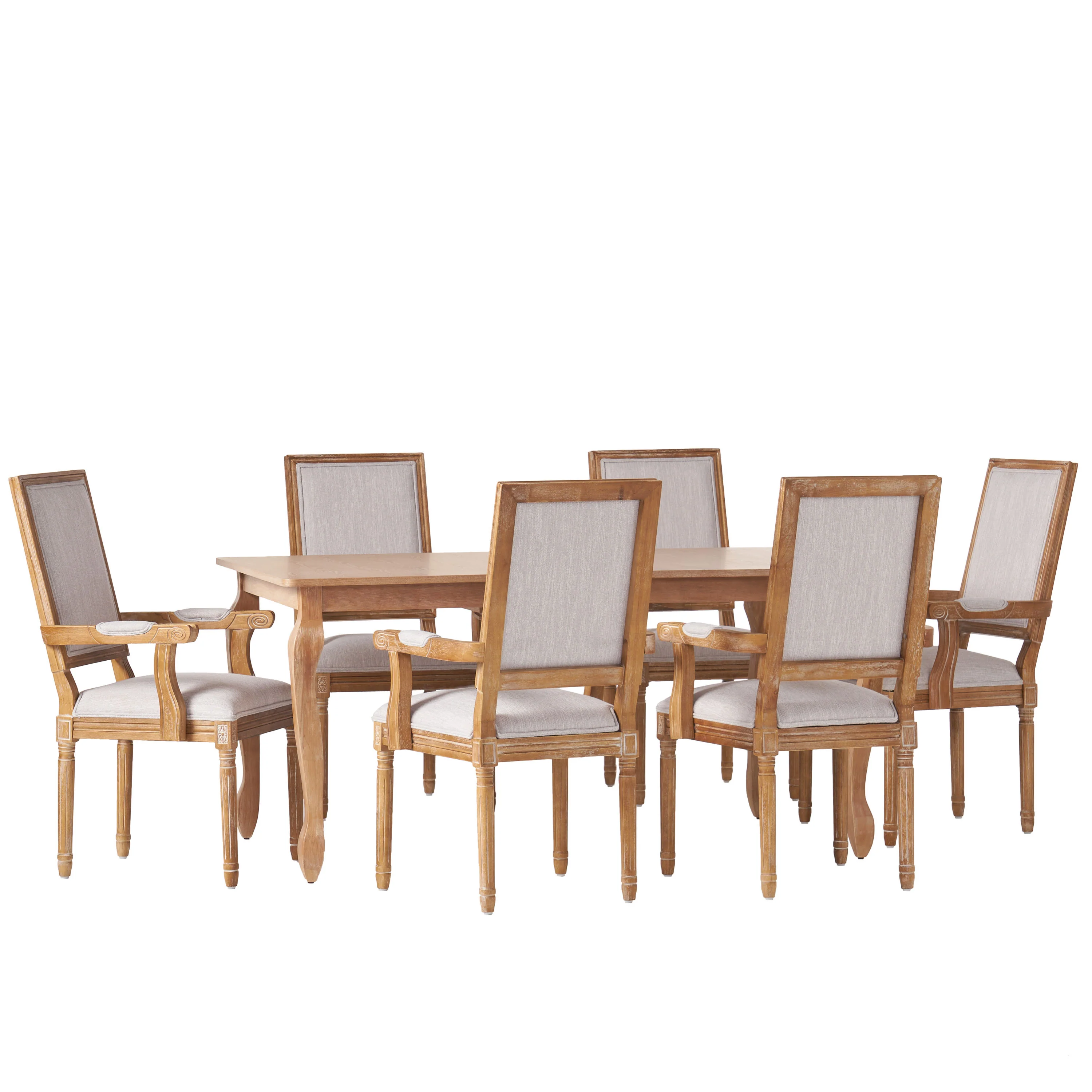 Regan French Country Fabric Upholstered Wood Expandable 7 Piece Dining Set - furnishings