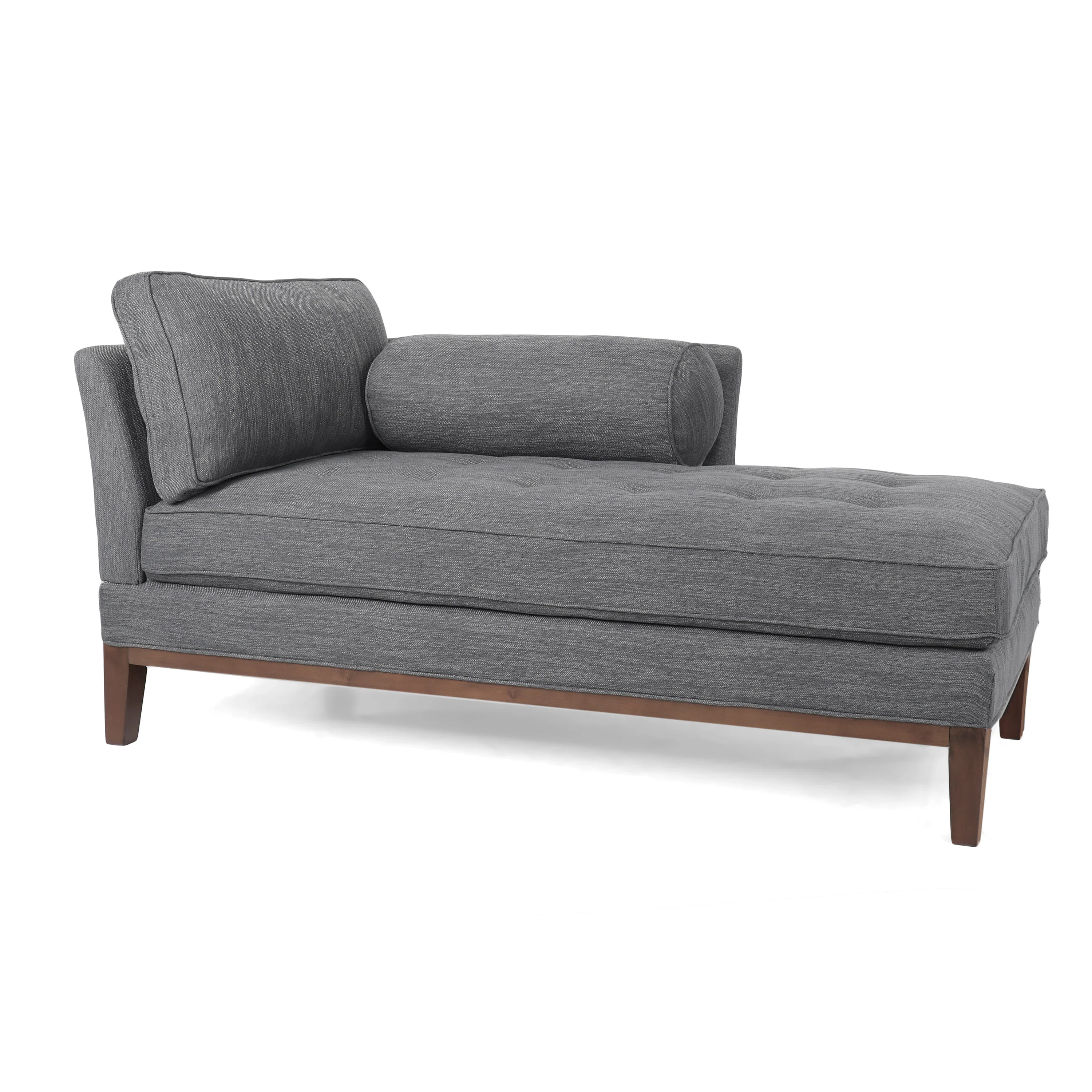 Neel Contemporary Fabric Tufted Chaise Lounge with Bolster Pillow - furnishings