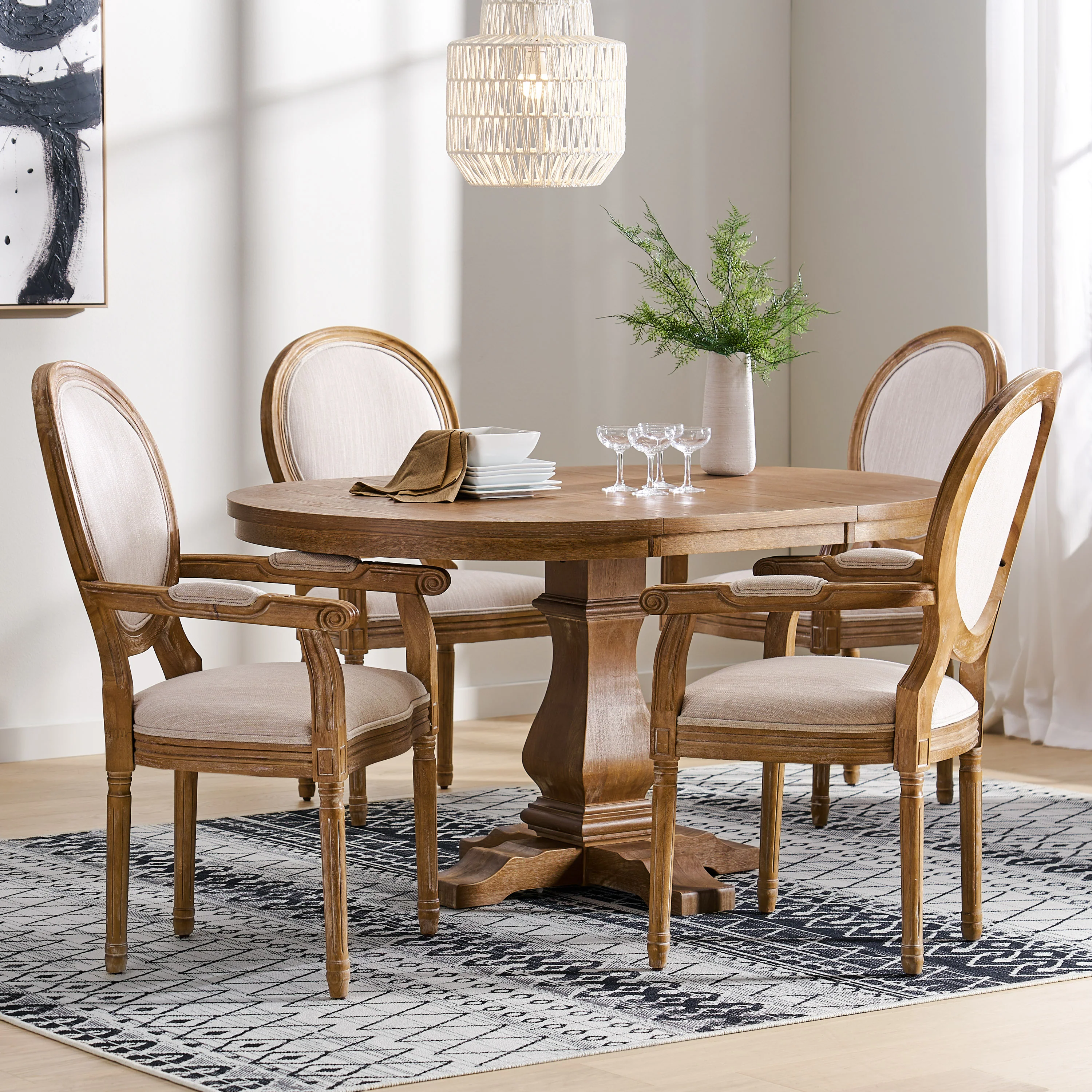 Aisenbrey French Country Wood 5-Piece Expandable Oval Dining Set - furnishings