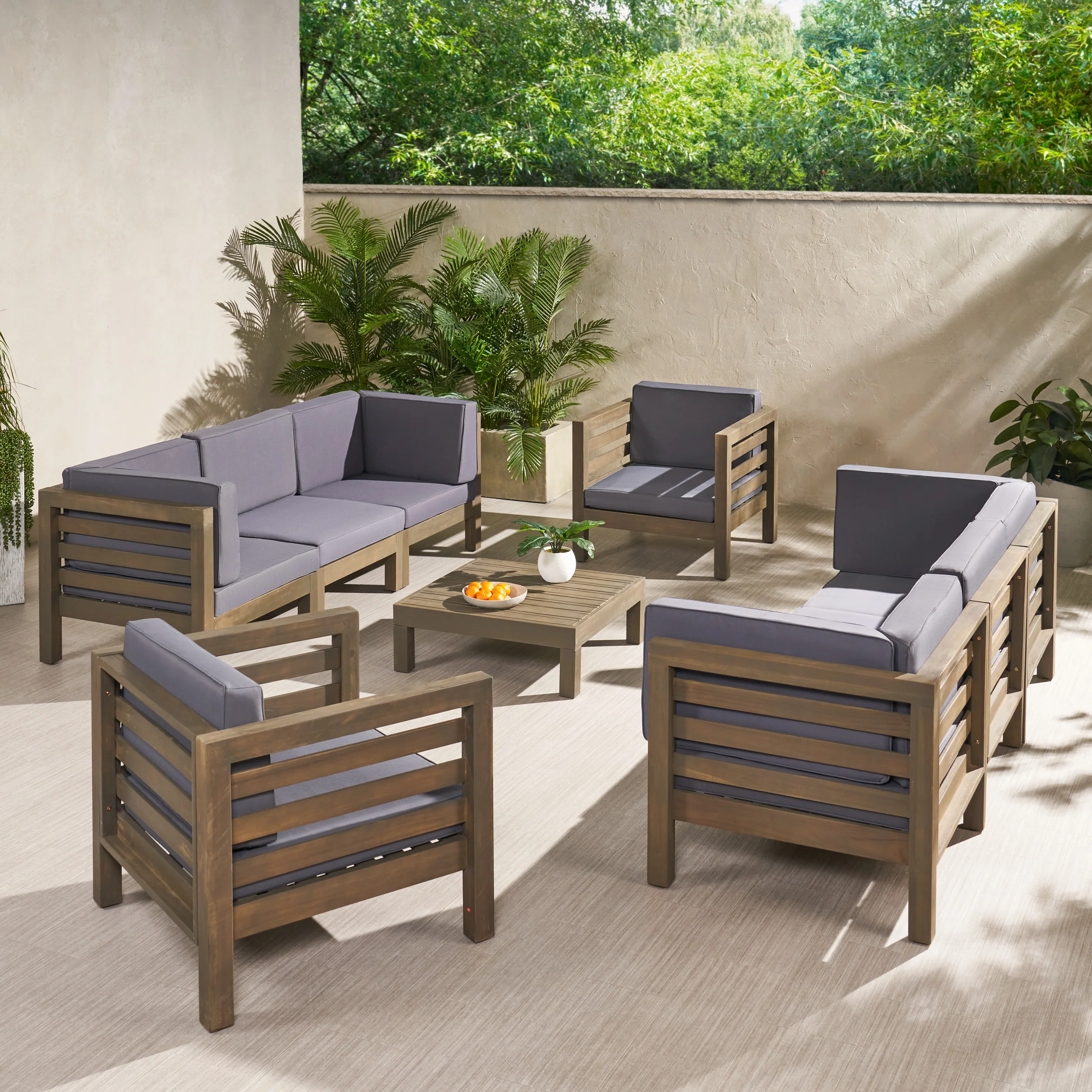 Emma Outdoor 8 Seater Acacia Wood Sofa and Club Chair Set - furnishings