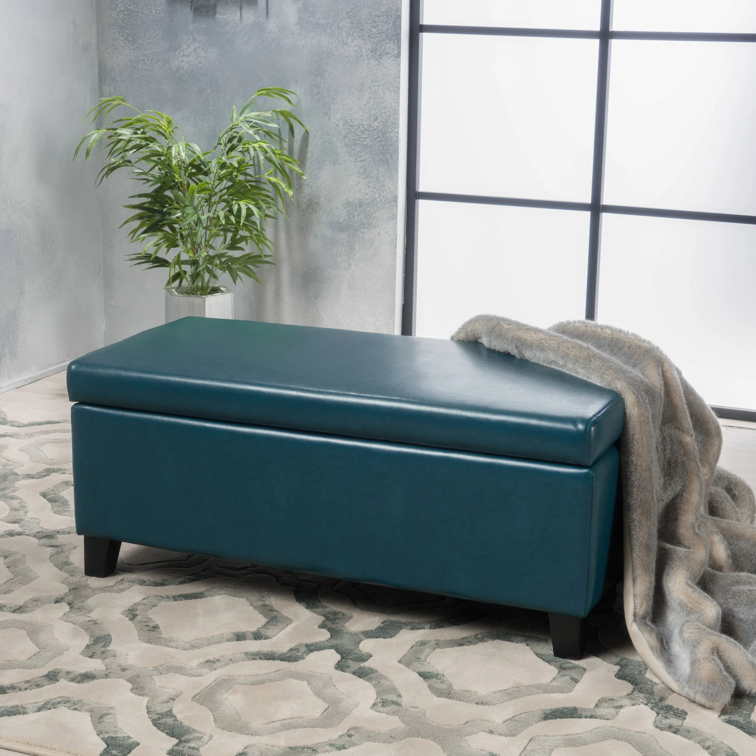 Brianna Rectangle Leather Storage Ottoman Bench - furnishings
