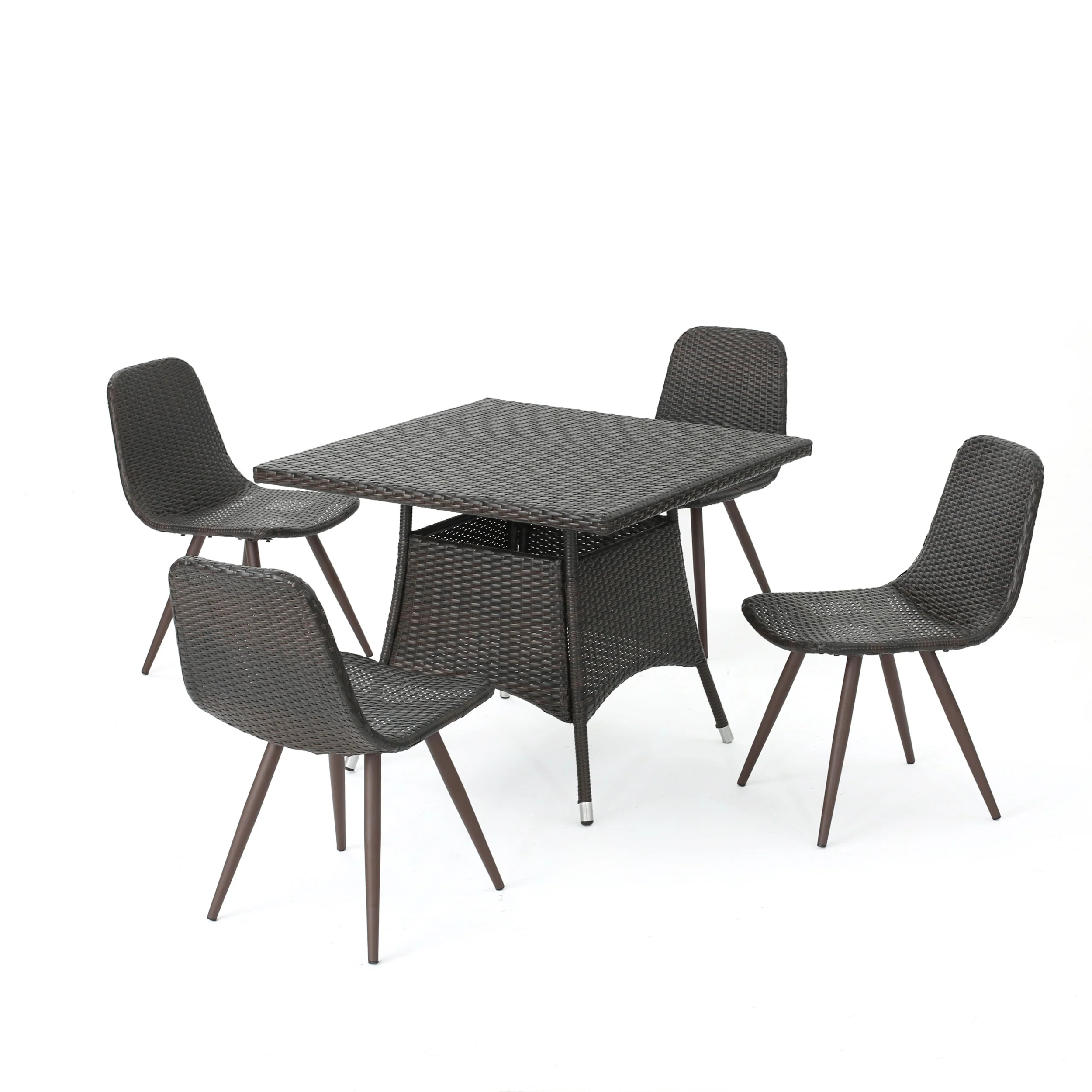 Haley Outdoor 5 Piece Multi-brown Wicker Square Dining Set - furnishings