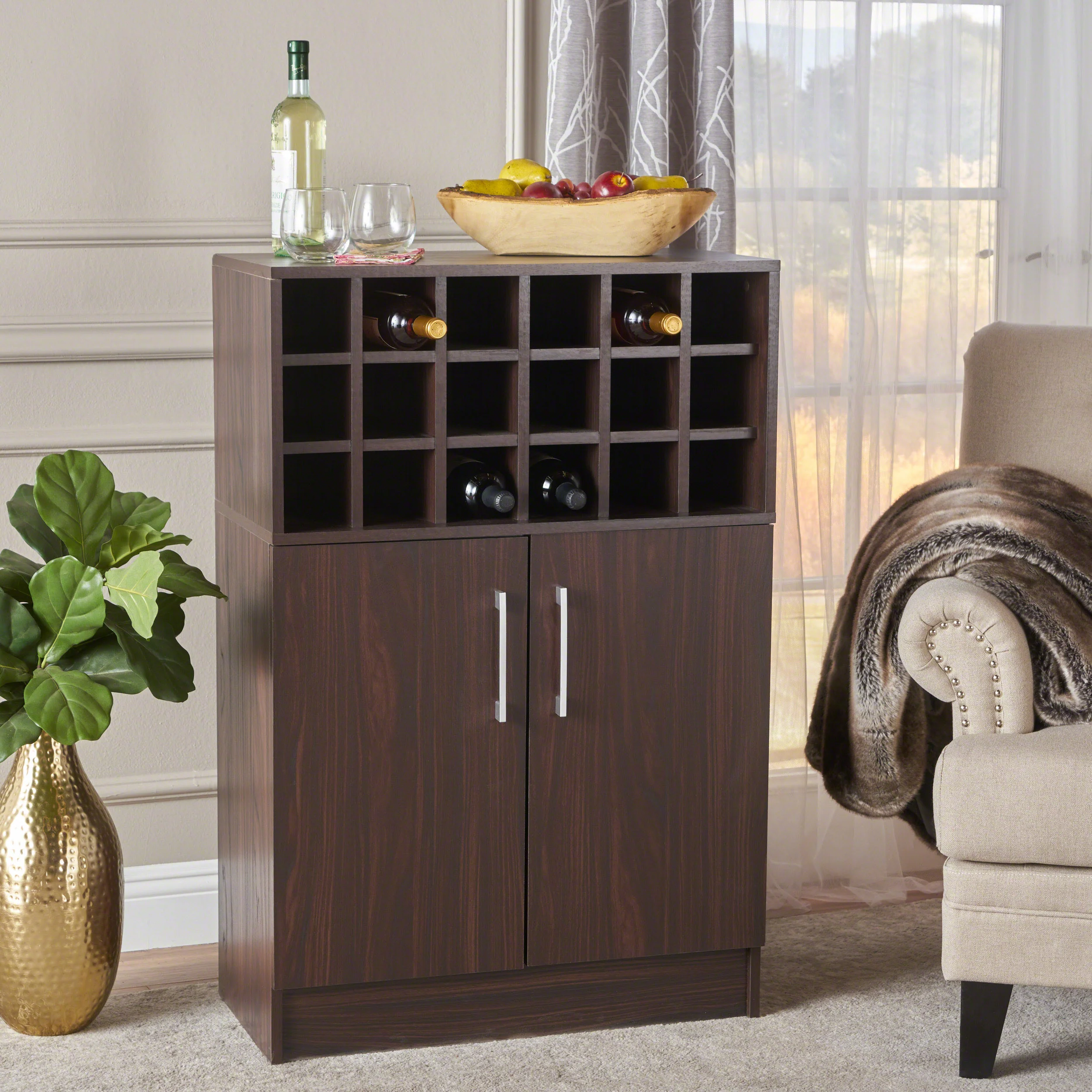 Ridgecrest Mid Century Modern Wine Rack Bar Cabinet - furnishings