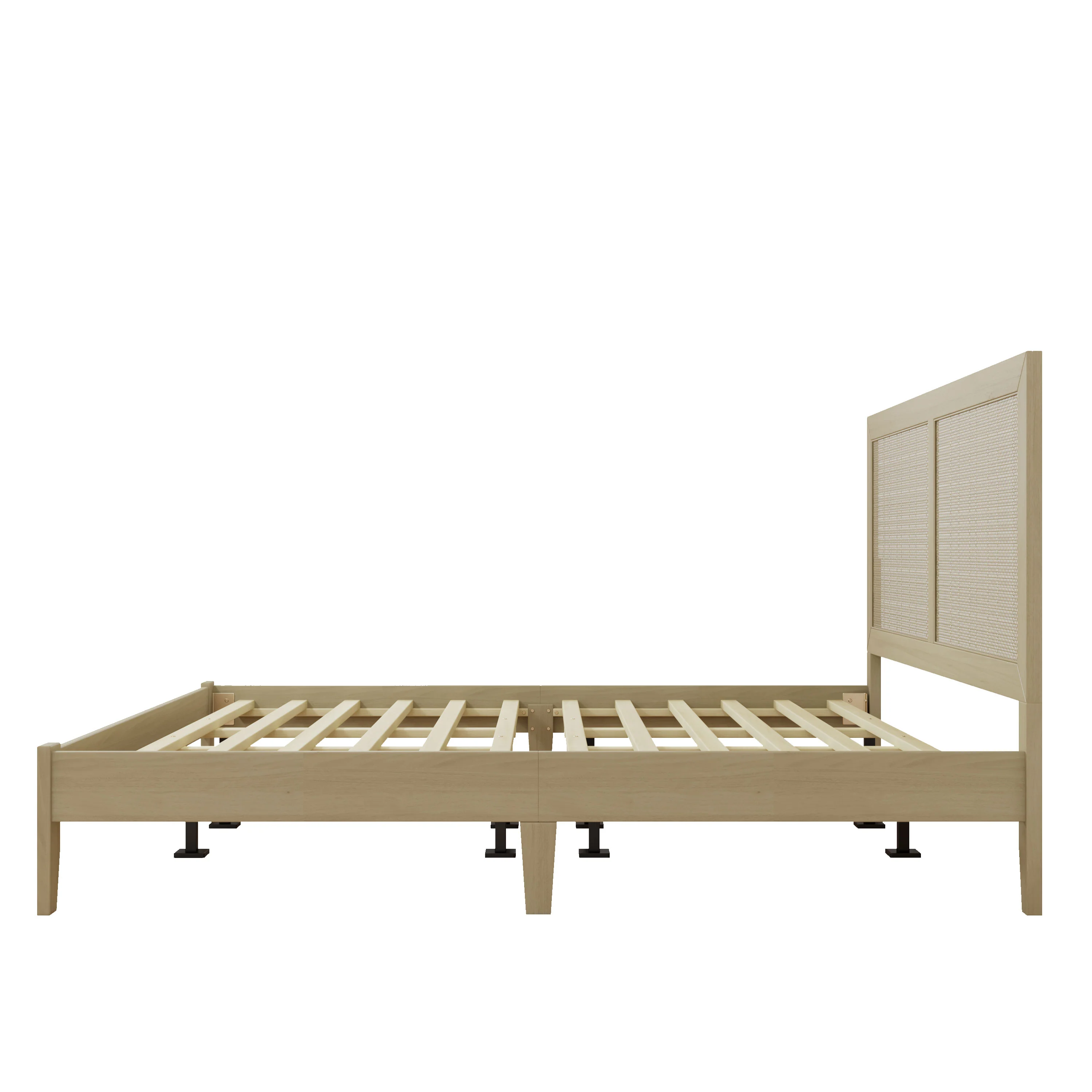Linenwood Eudoca Rubber Wood Platform Bed with Rattan Woven Headboard, Natural - furnishings