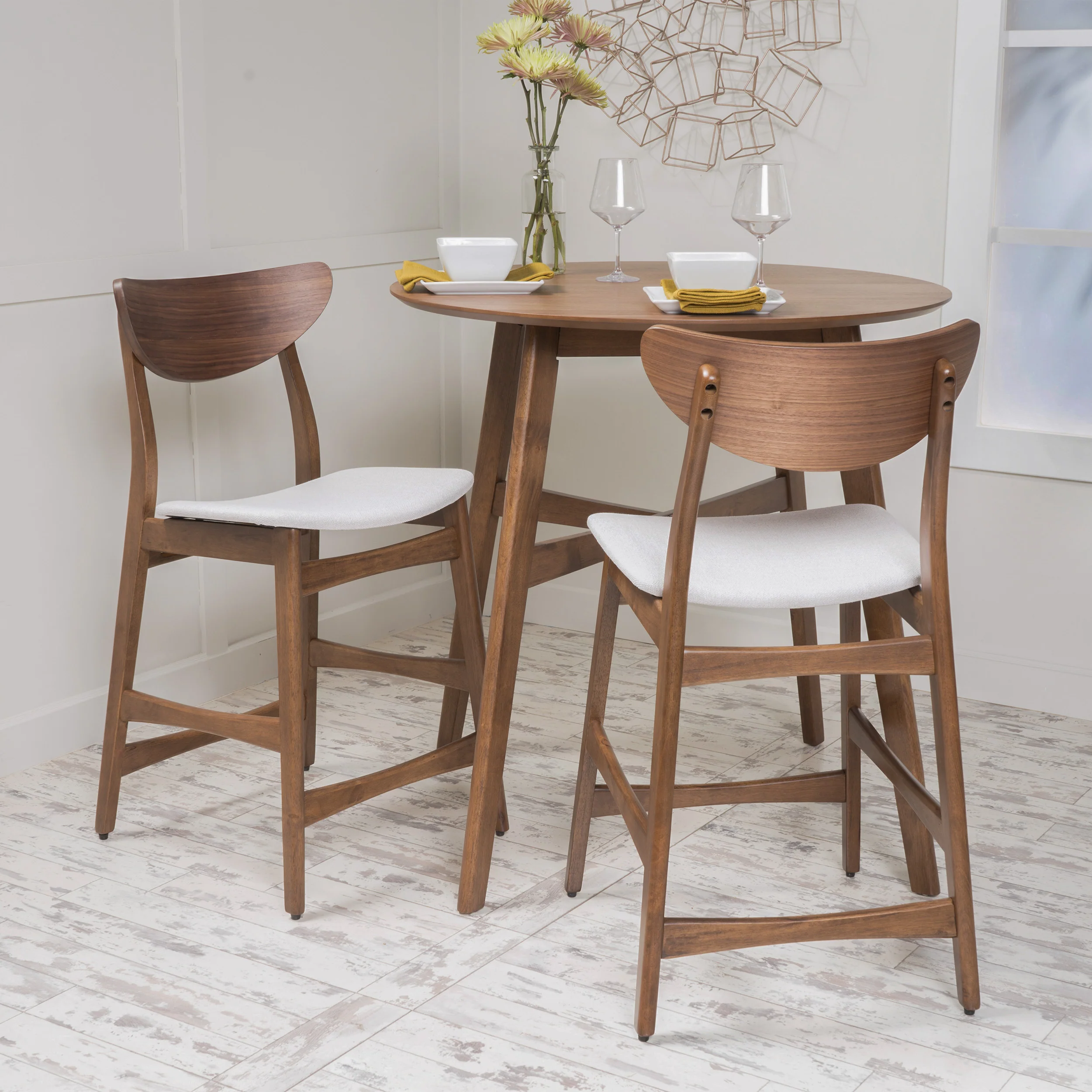 Molle Walnut Finish Mid-Century Modern 24-Inch Counter Stools (Set of 2) - furnishings