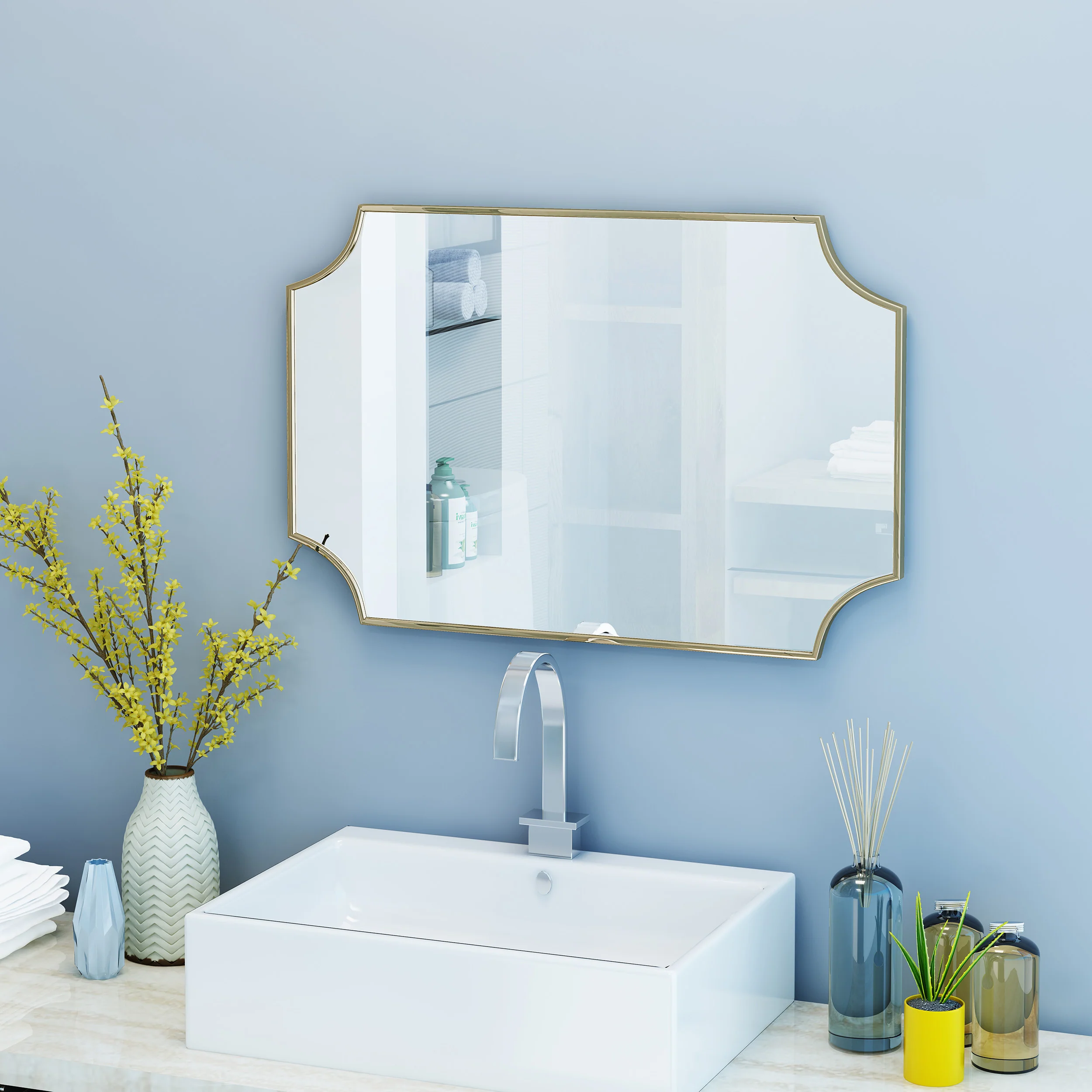 Estelle Glam Wall Mirror with Gold Finished Stainless Steel Frame - furnishings
