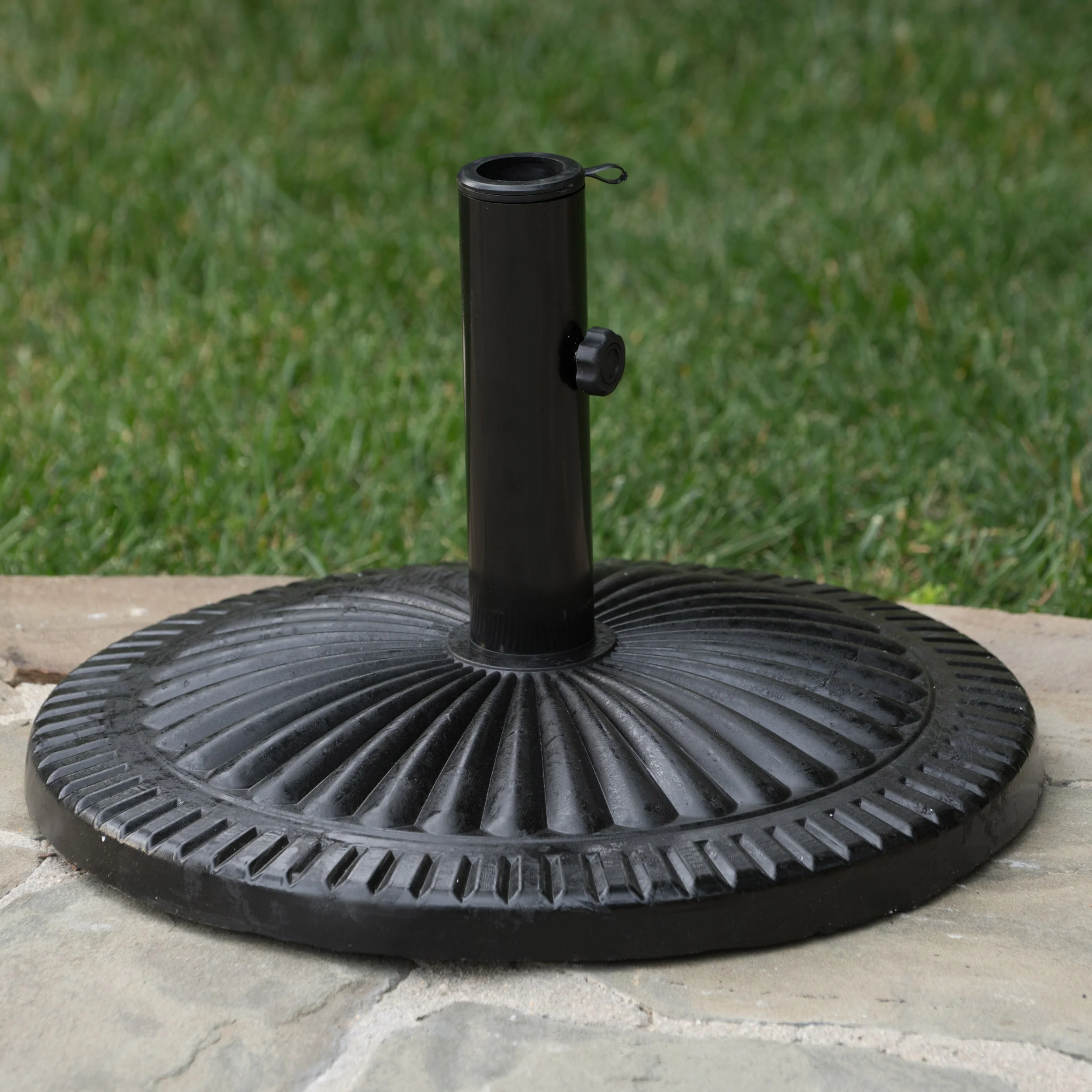 Seymour Outdoor Black Resin and Steel Umbrella Base - furnishings