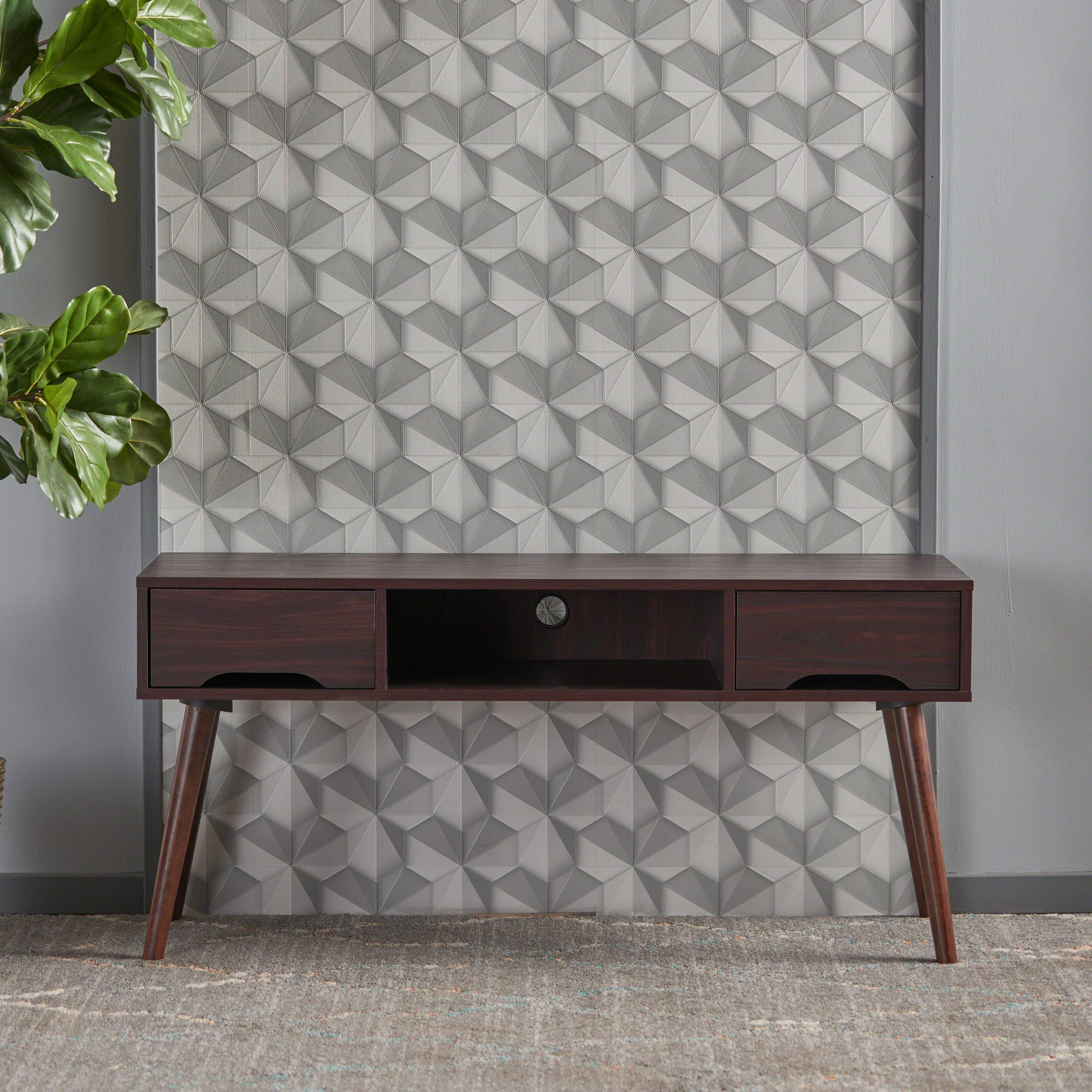 Florie Mid Century Modern 2 Drawer & Shelf TV Stand - furnishings