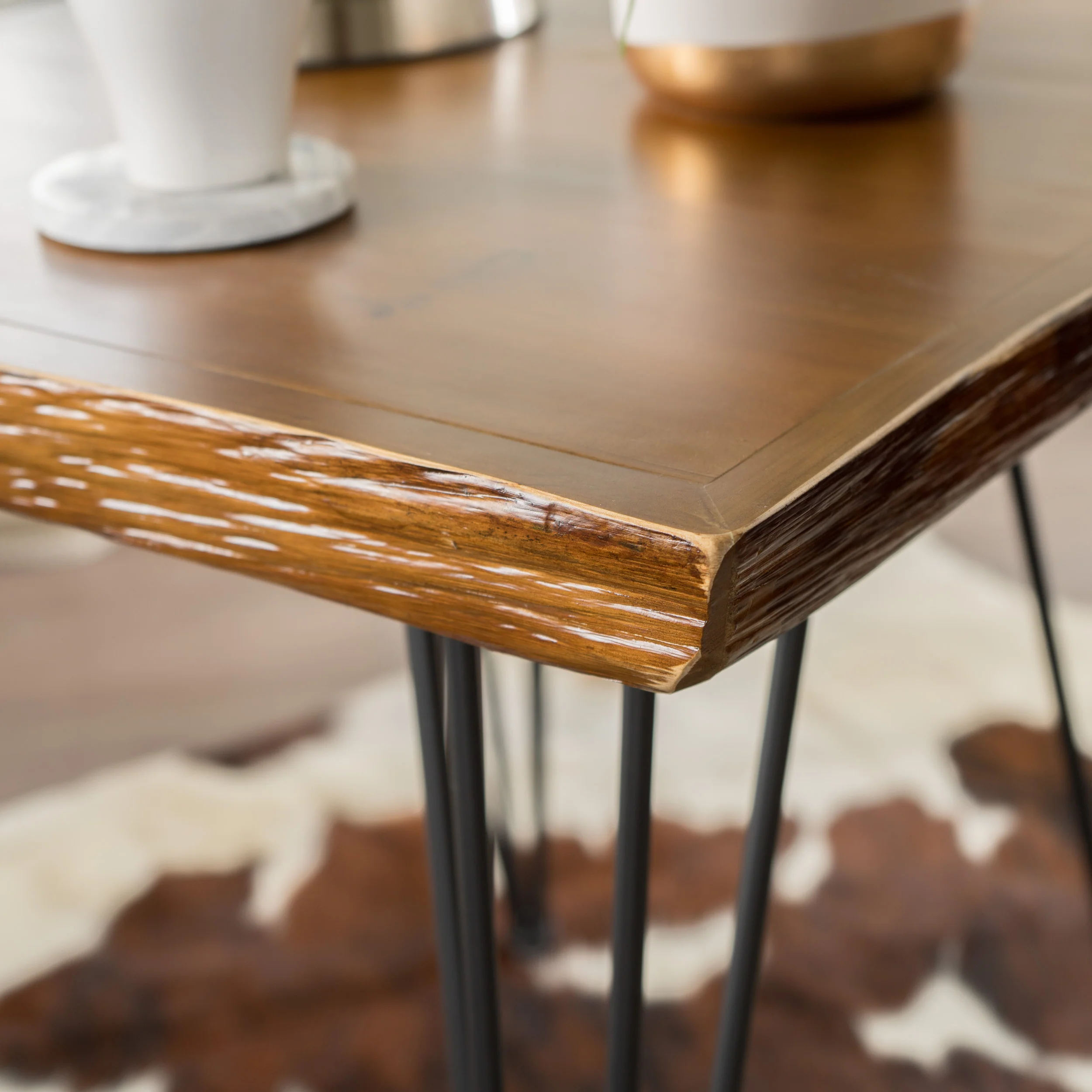 Regent Natural Finish Firwood Faux Live Edge End Table - furnishings