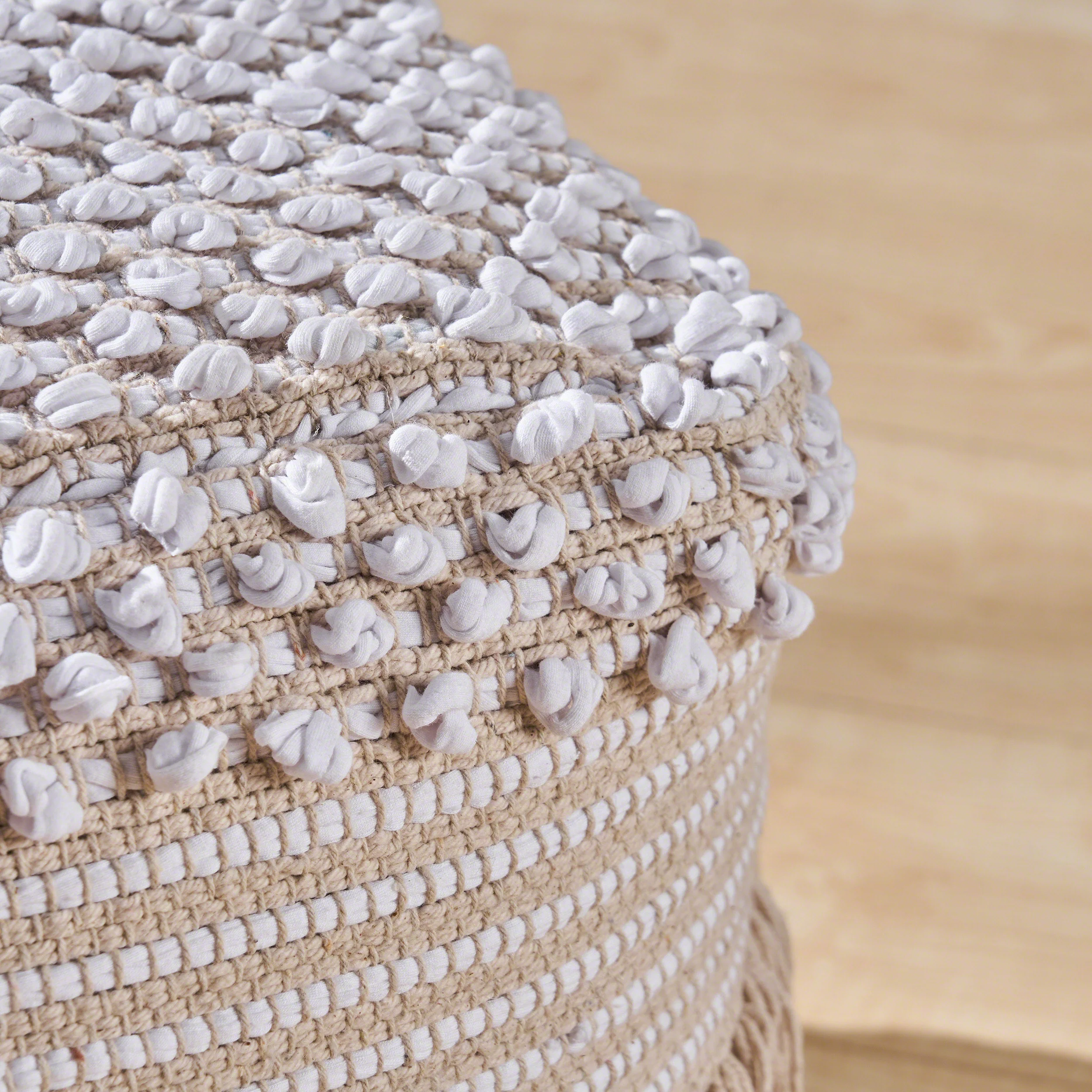 Alfie Boho Cotton Pouf, White - furnishings