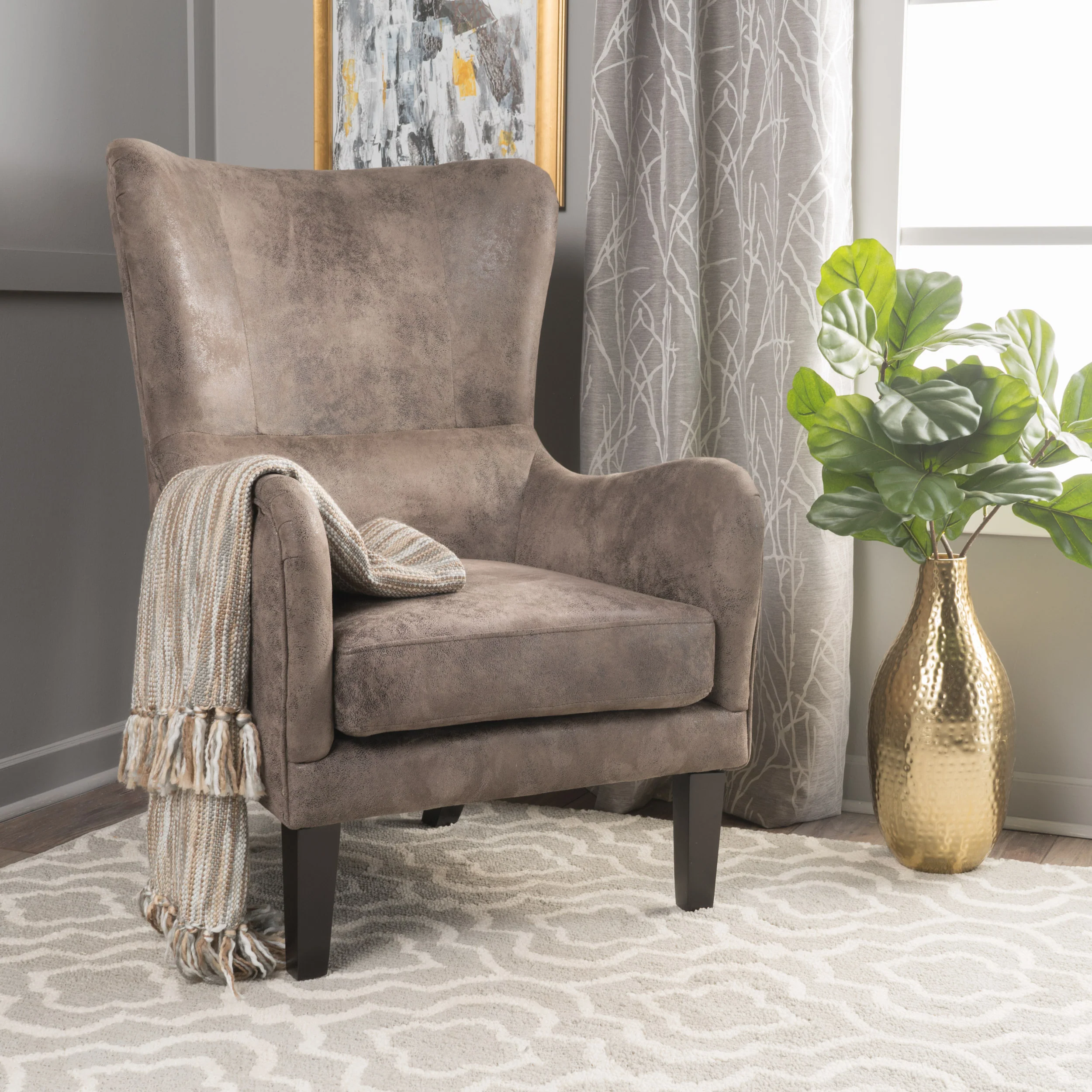 Salerno Microfiber High Back Wingback Club Chair - furnishings