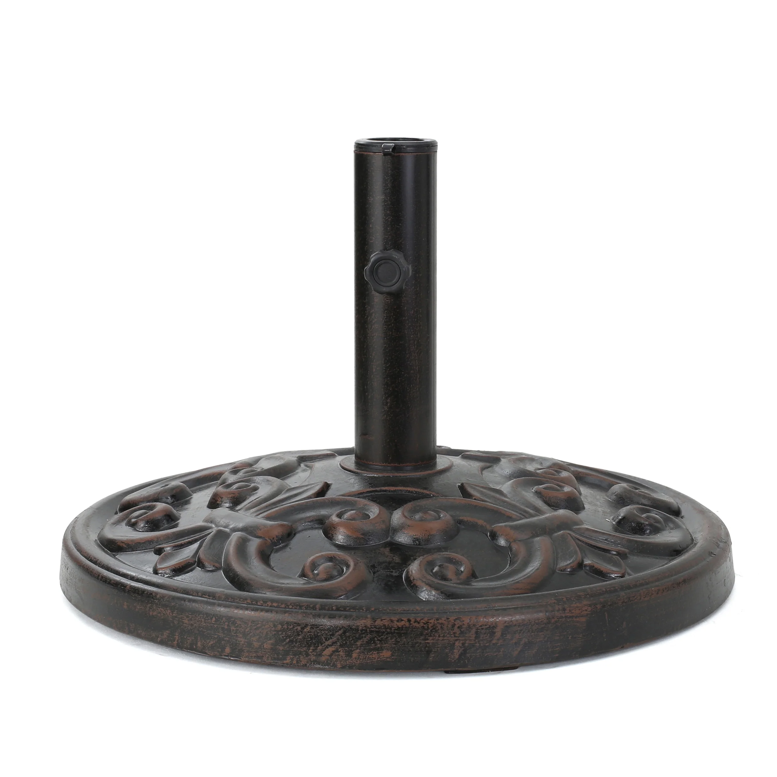 Gretta Outdoor Bronze Resin and Black Steel Unbrella Base - furnishings