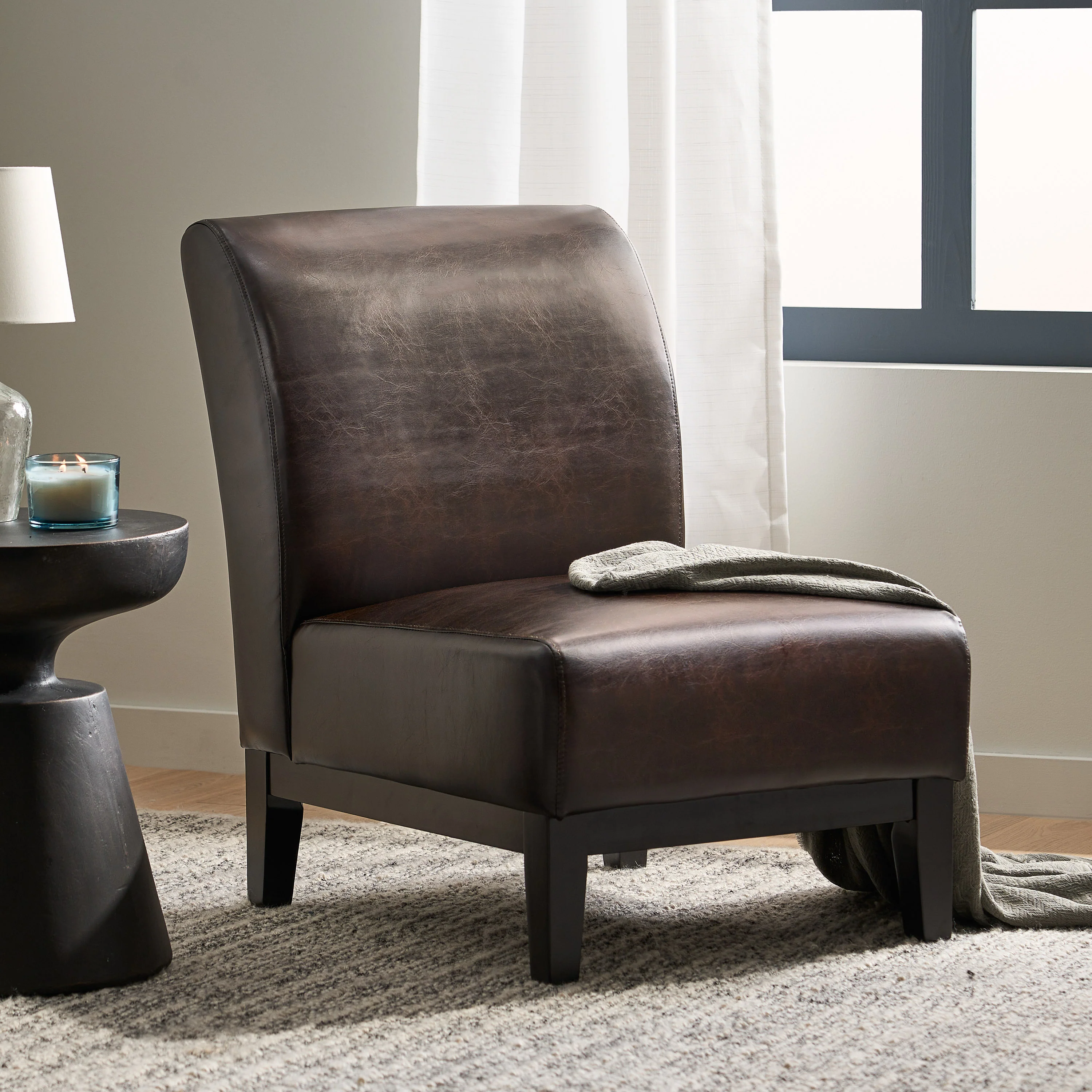 Brakar Contemporary Brown Leather Slipper Chair - furnishings
