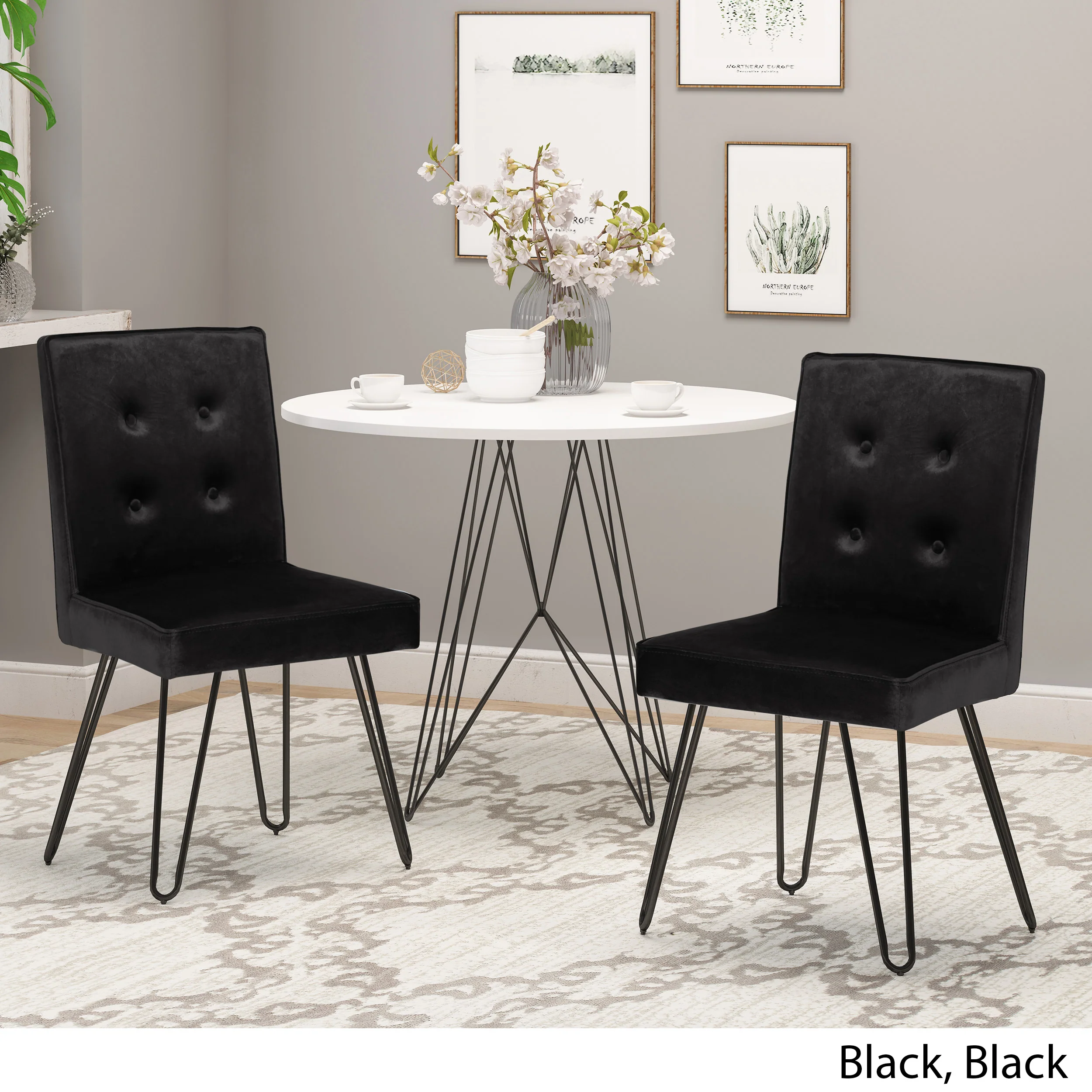 Natalie Glam Tufted Velvet Dining Chairs with Iron Legs  (Set of 2) - furnishings