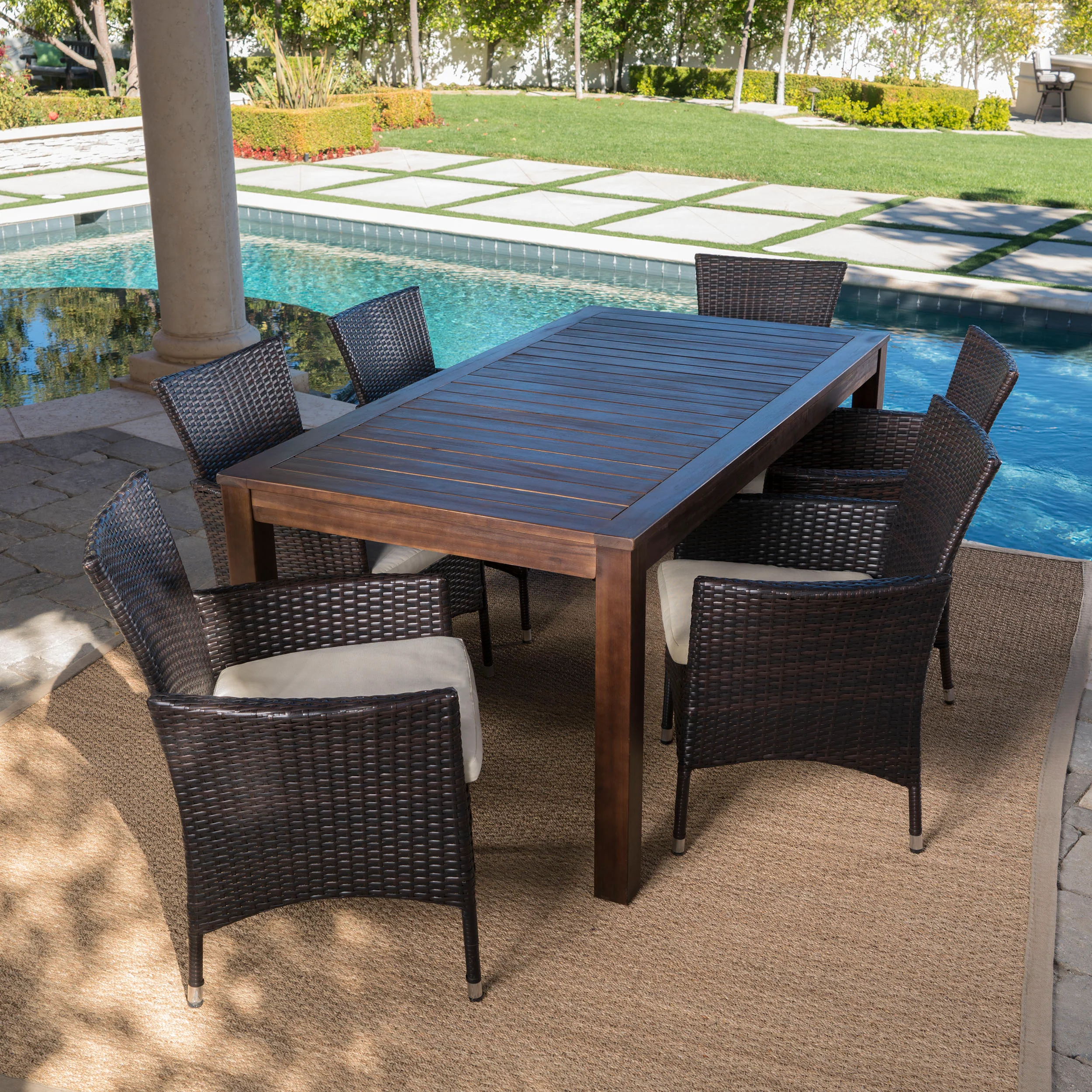 Taft 6 Persons Wood & Wicker Outdoor Dining Set - furnishings