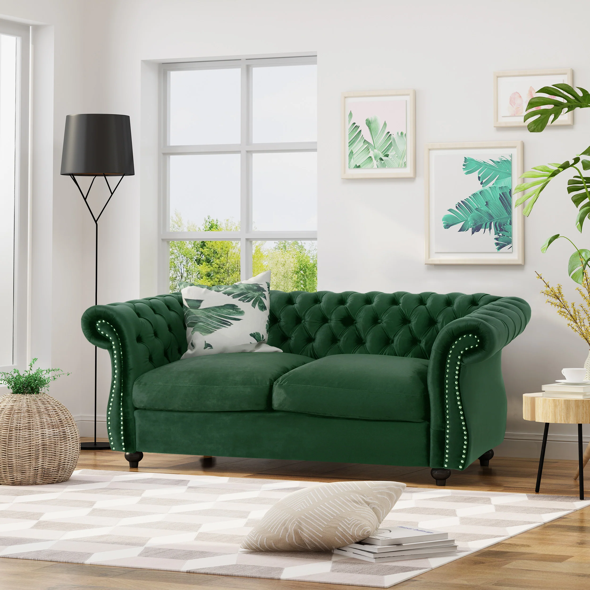 Kyle Traditional Chesterfield Velvet Loveseat Sofa - furnishings