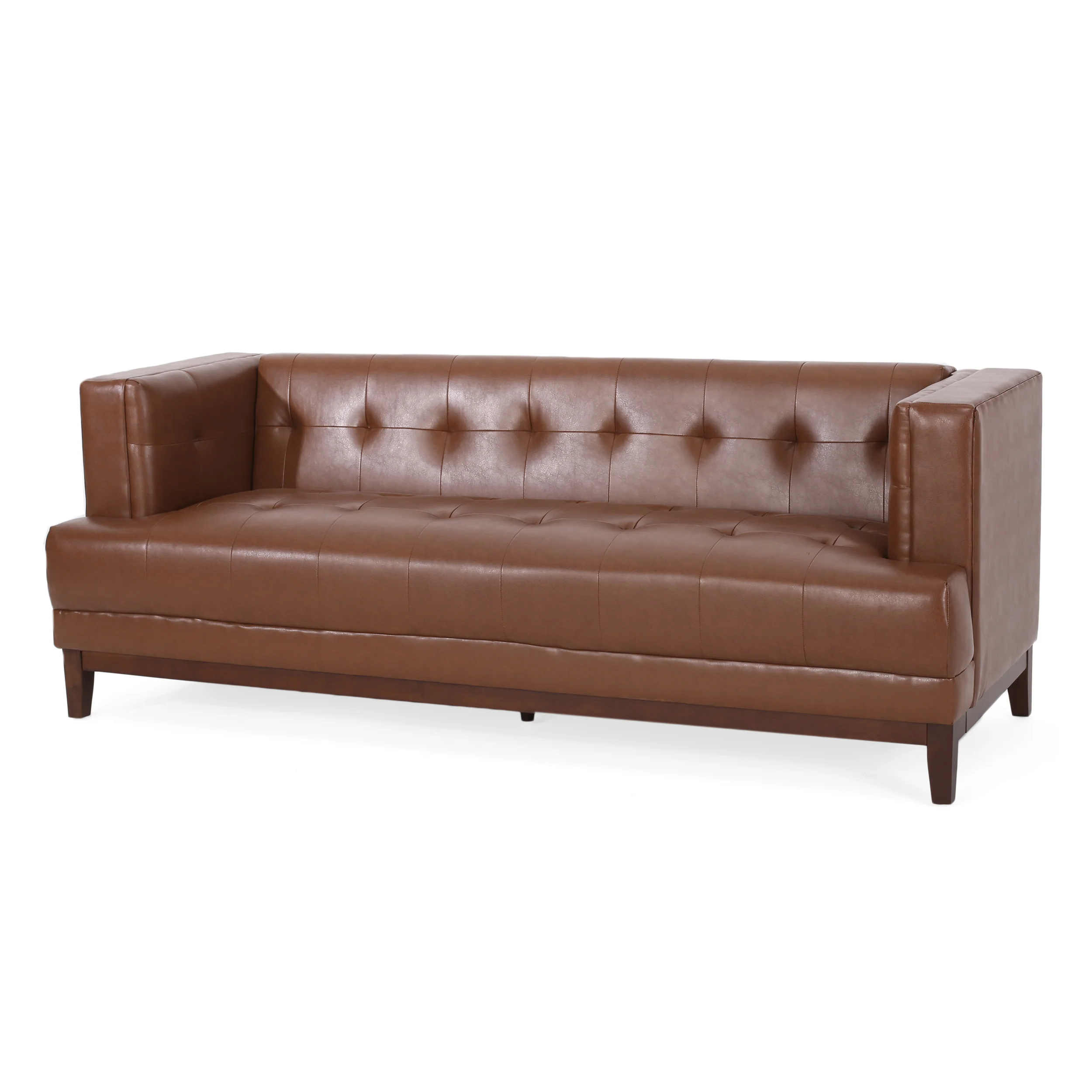 Stefan Mid Century Modern Faux Leather Tufted 3 Seater Sofa - furnishings