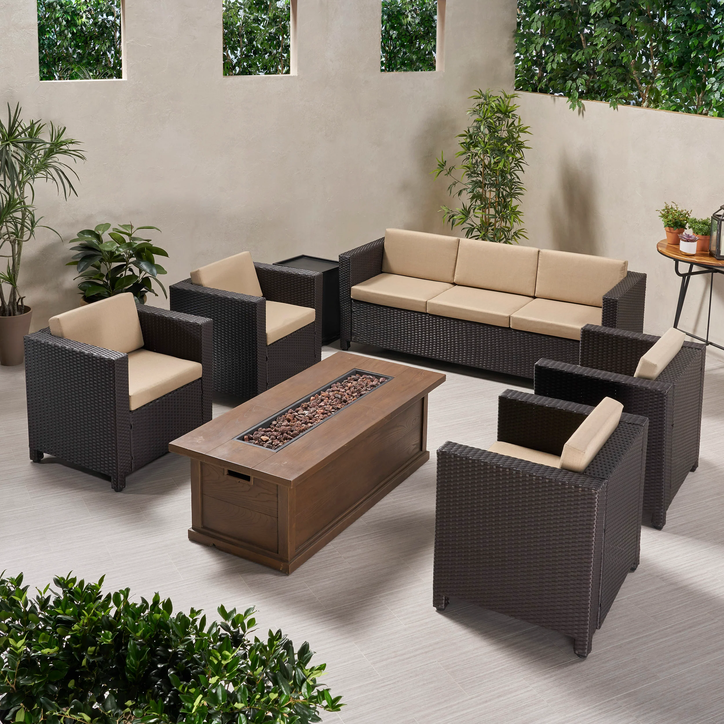 Venice 7-Seater Outdoor Fire Pit Sofa Set - furnishings