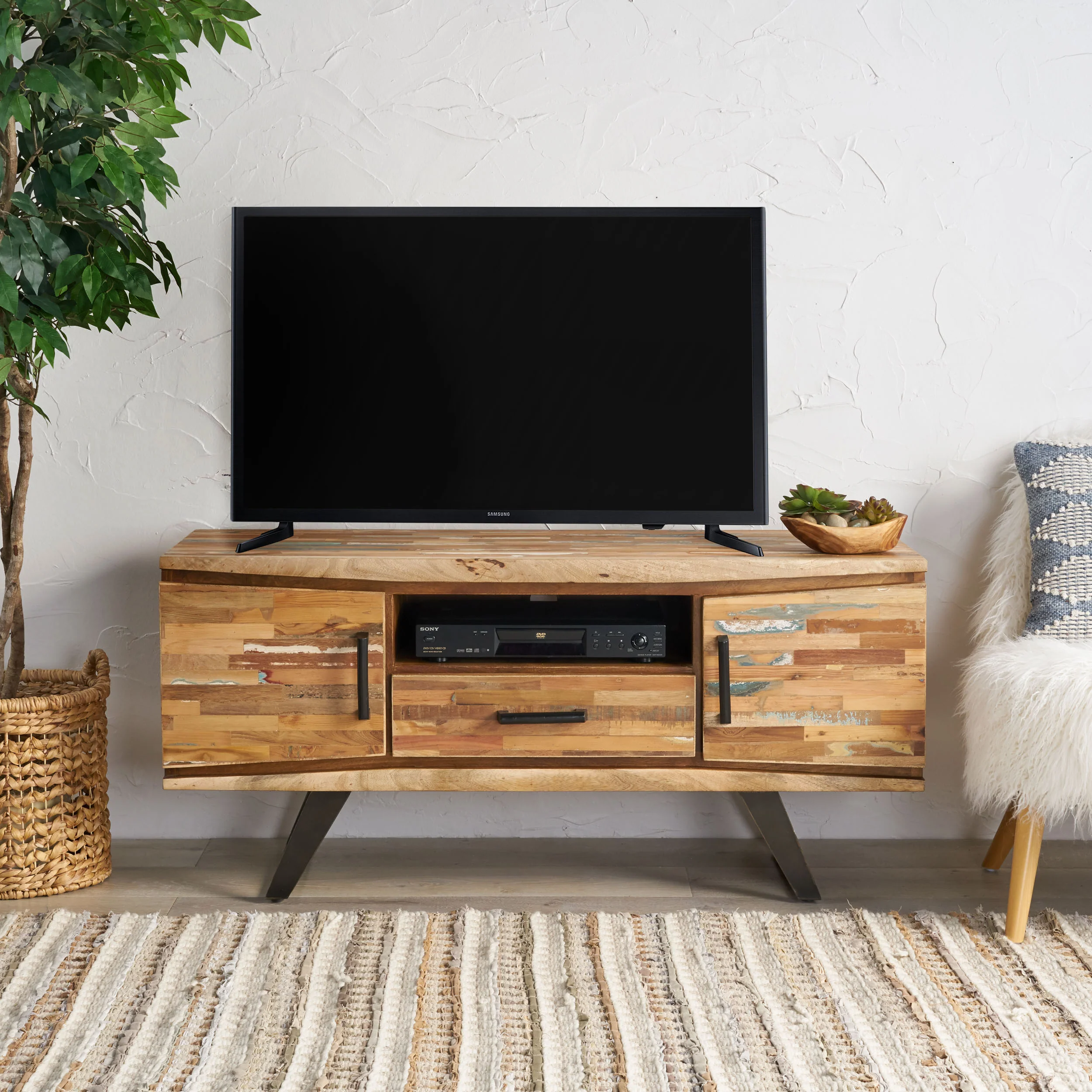 Alithea Handcrafted Boho Reclaimed Wood TV Stand - furnishings