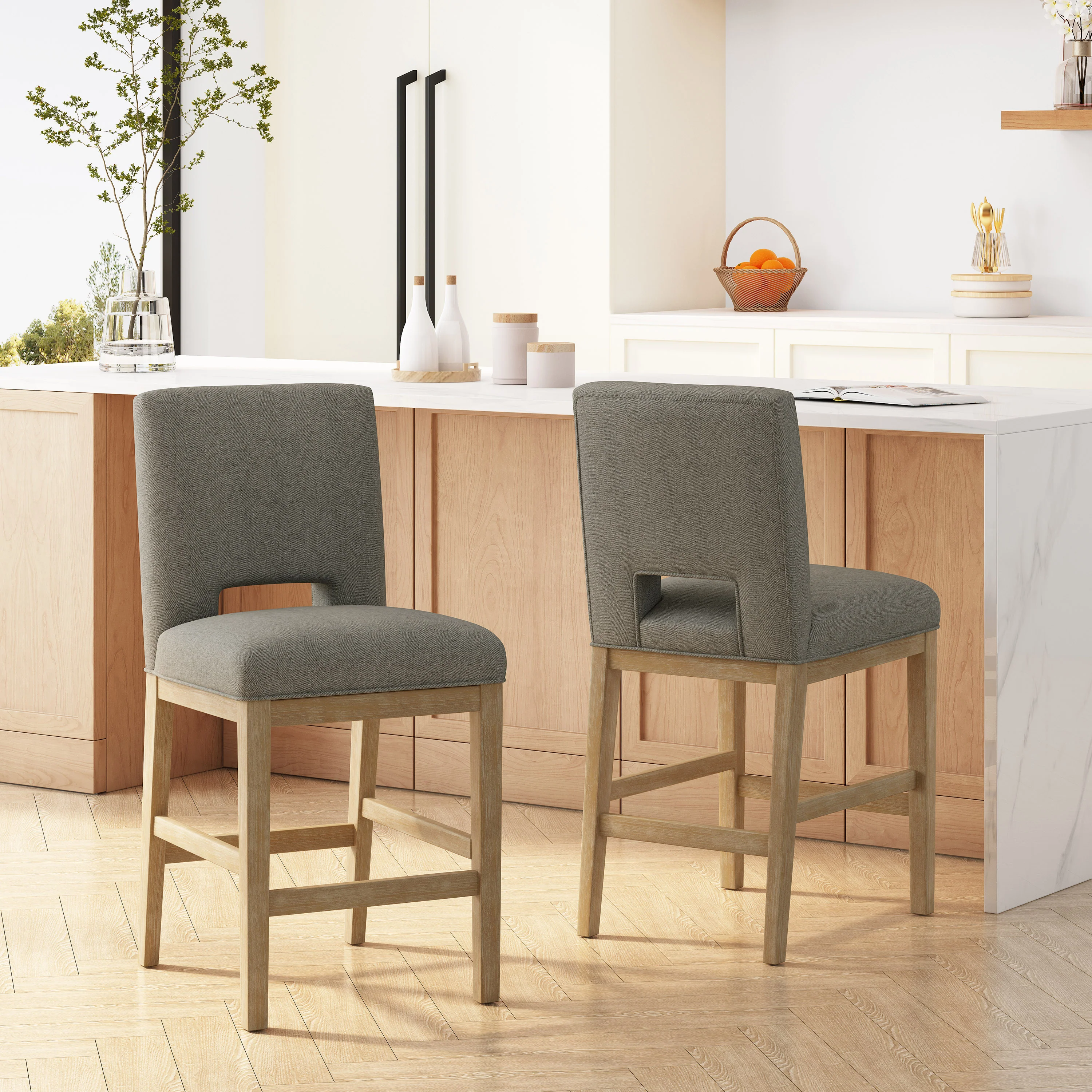 Kiara Contemporary Fabric Upholstered 27 Inch Counter Stools (Set of 2) - furnishings