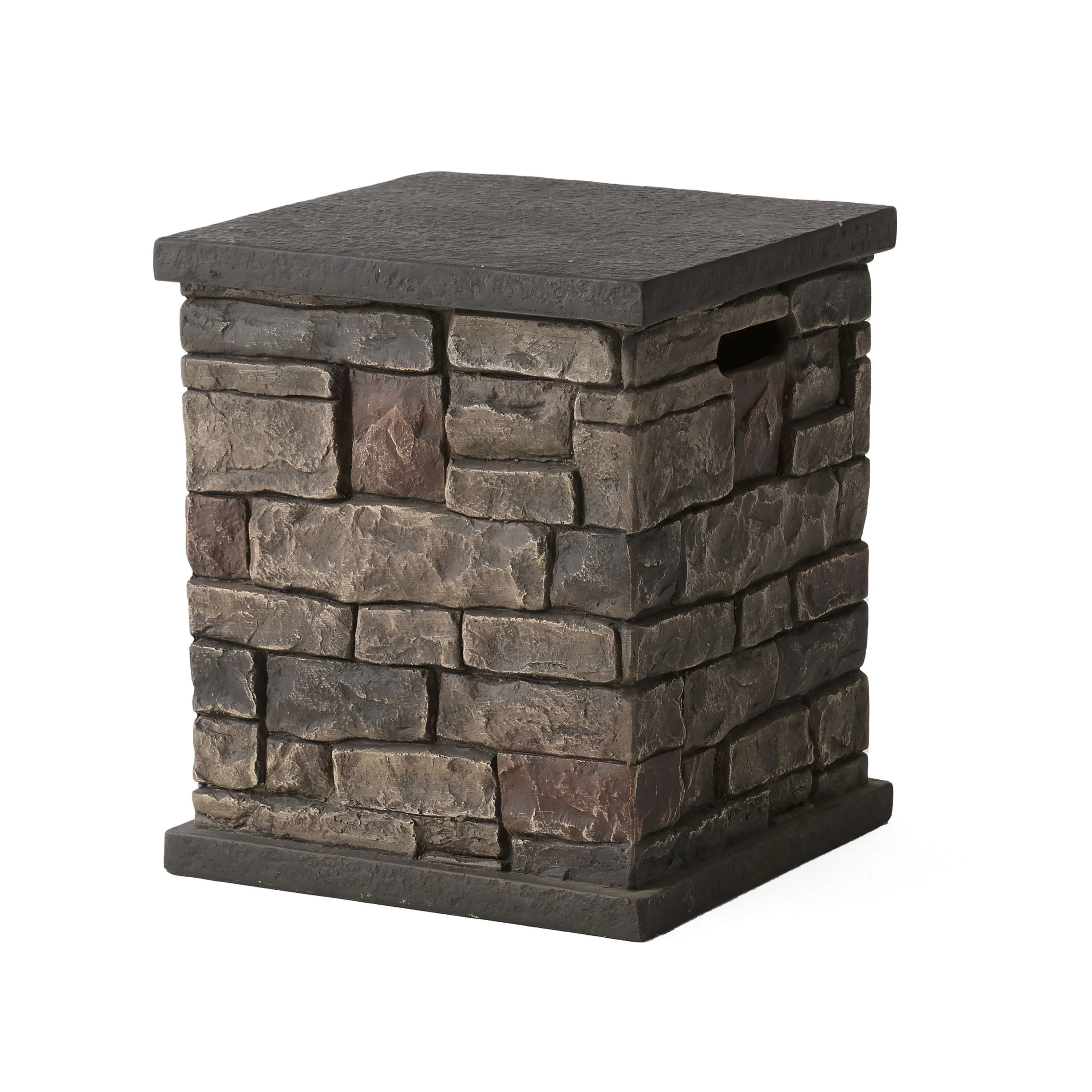 Troy Outdoor Lightweight Concrete Tank Holder Side Table, Stone Finish - furnishings