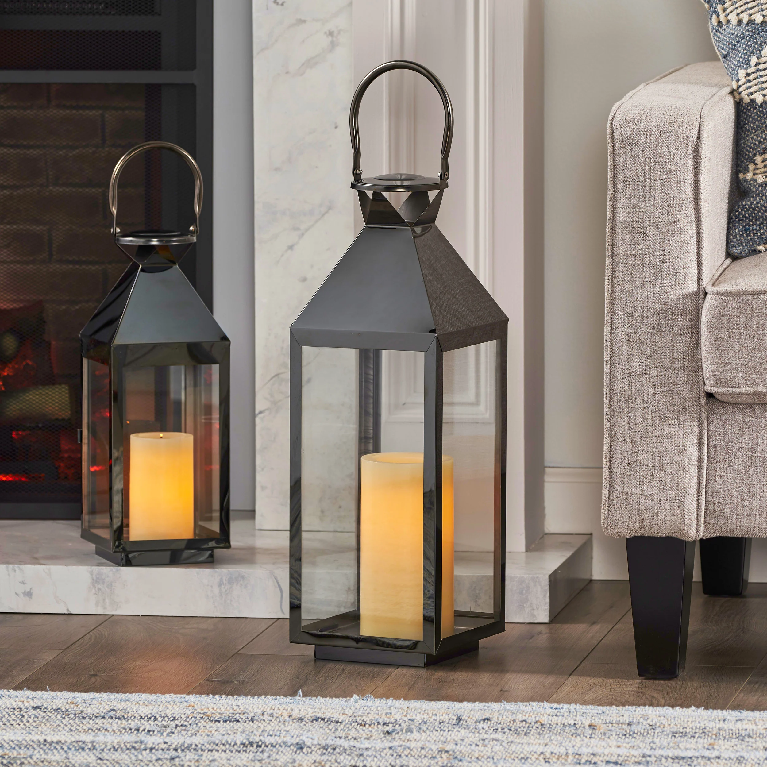 Cassien Modern Stainless Steel Lantern Set - furnishings