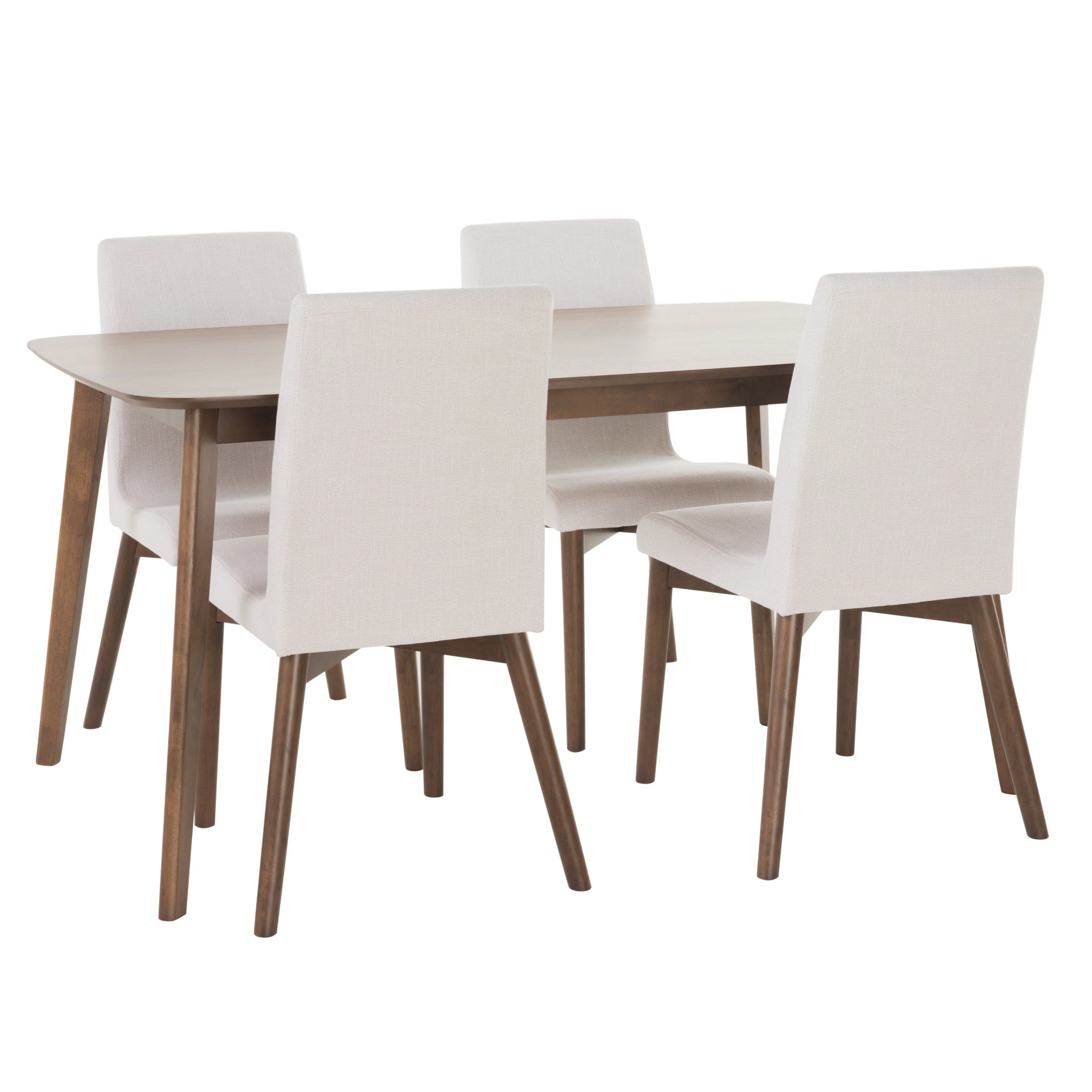 Oneida Mid-Century Modern 5 Piece Dining Set, Light Beige and Walnut - furnishings