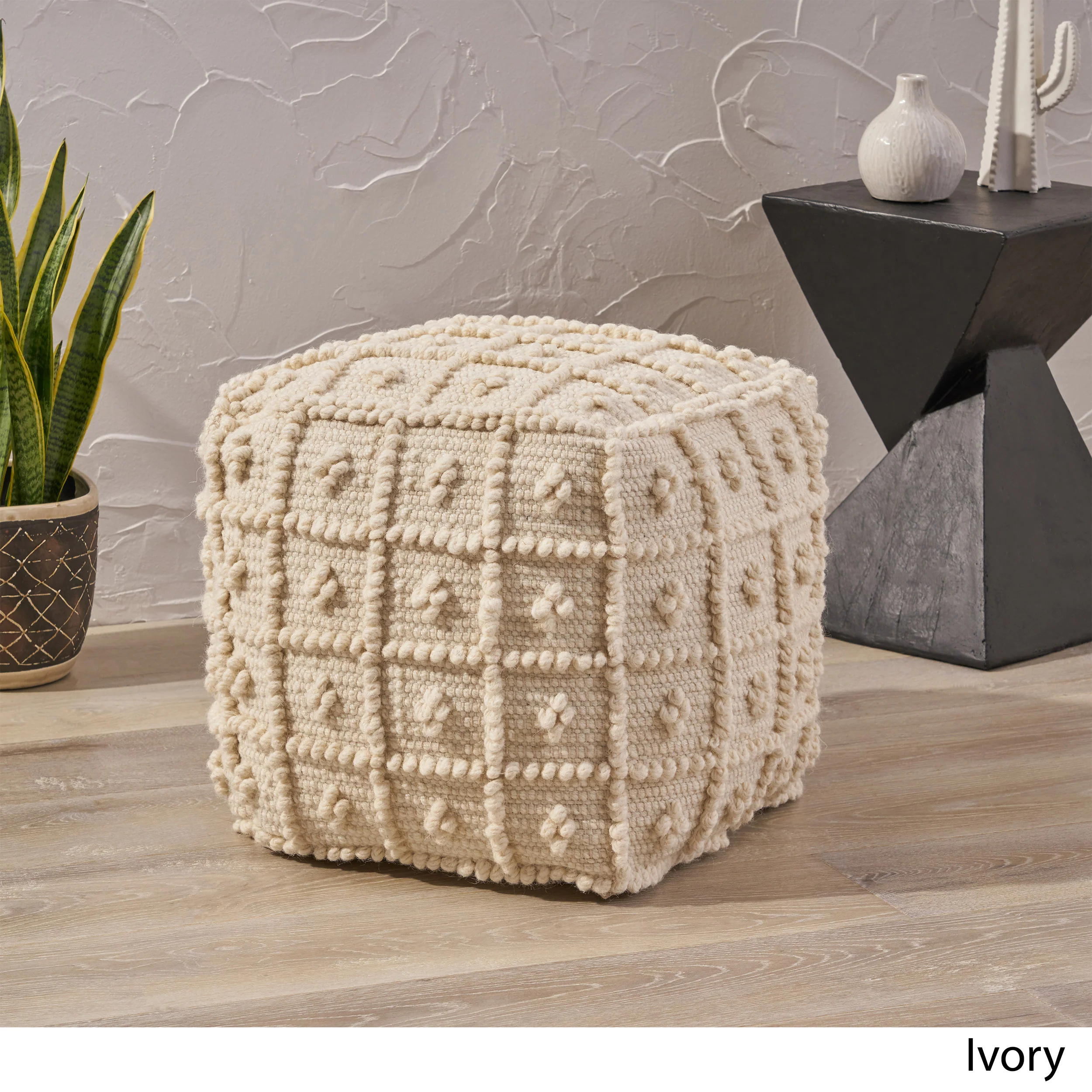 Sarahbella Boho Wool and Cotton Ottoman Pouf - furnishings