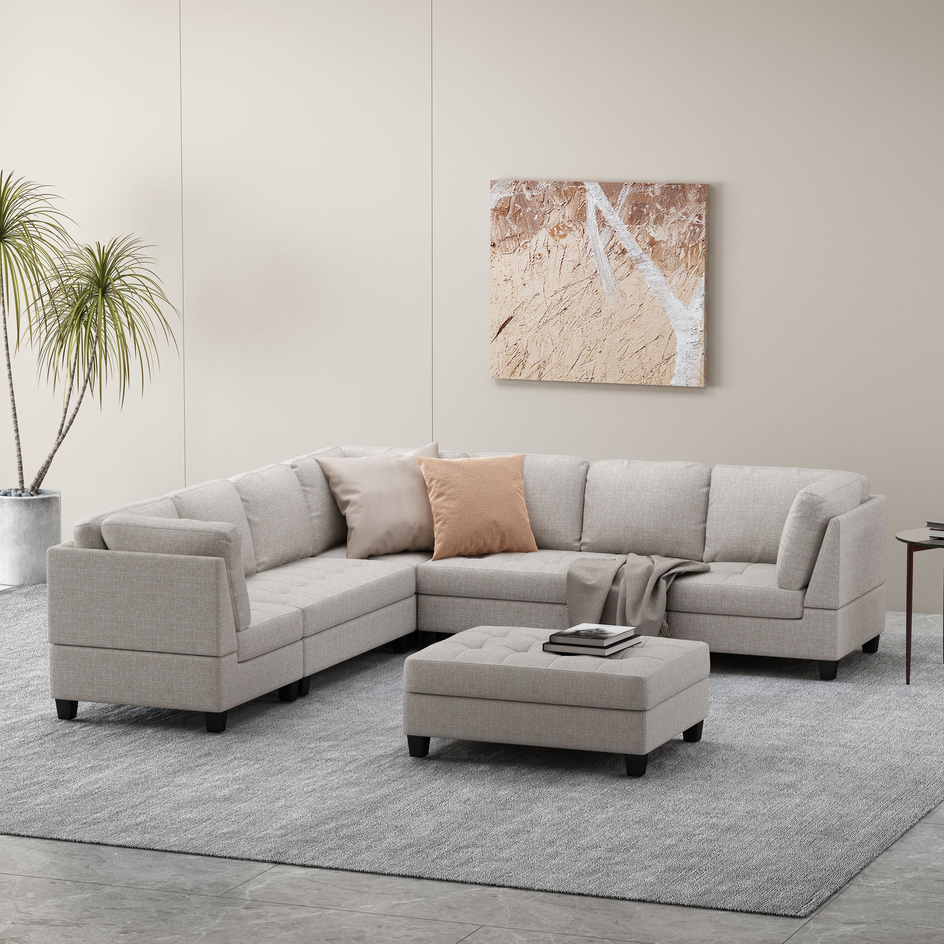 Jakyri Fabric 7 Seater Tufted Sectional Sofa - furnishings