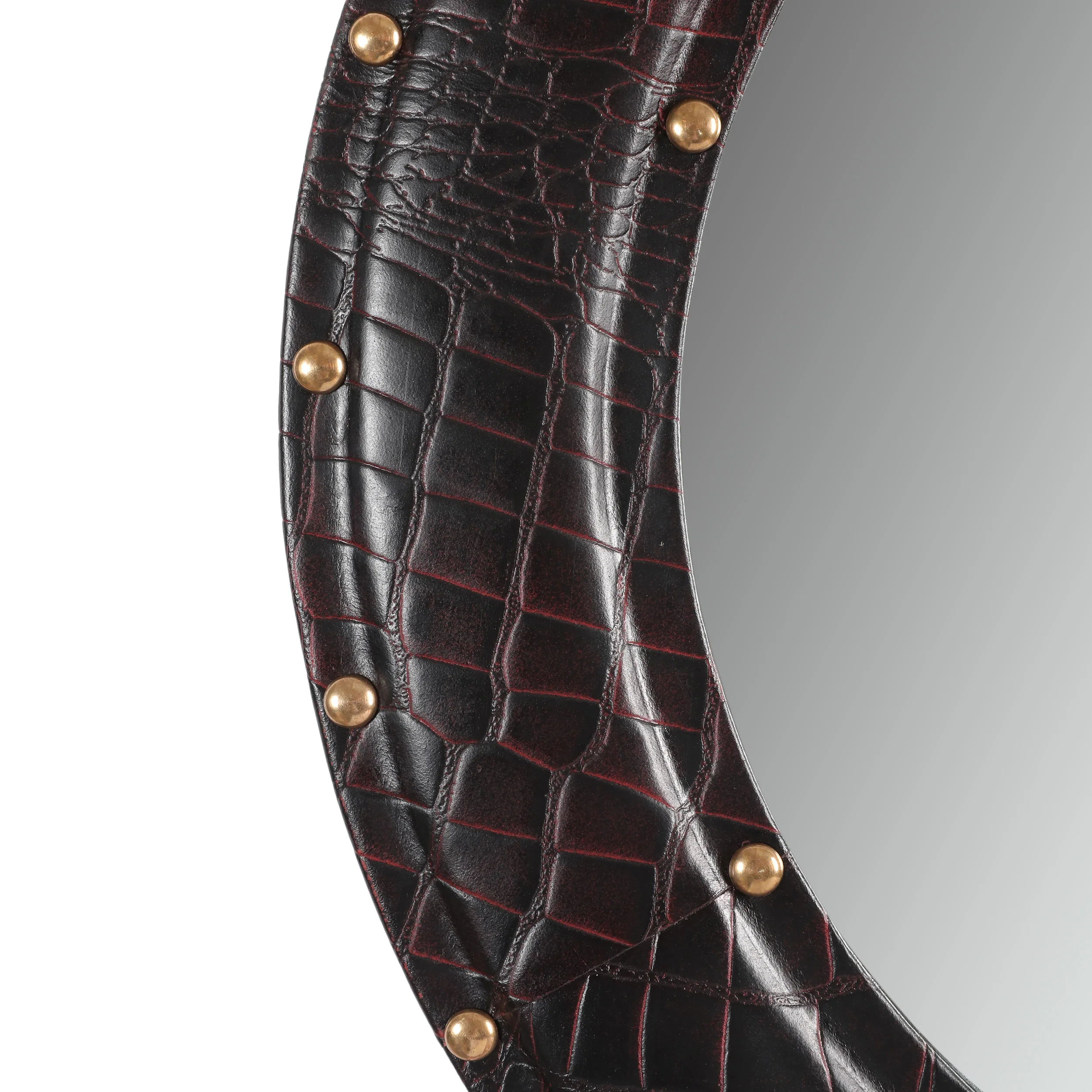 Fieldwood Handcrafted Boho Studded Croco Leather Round Wall Mirror - furnishings