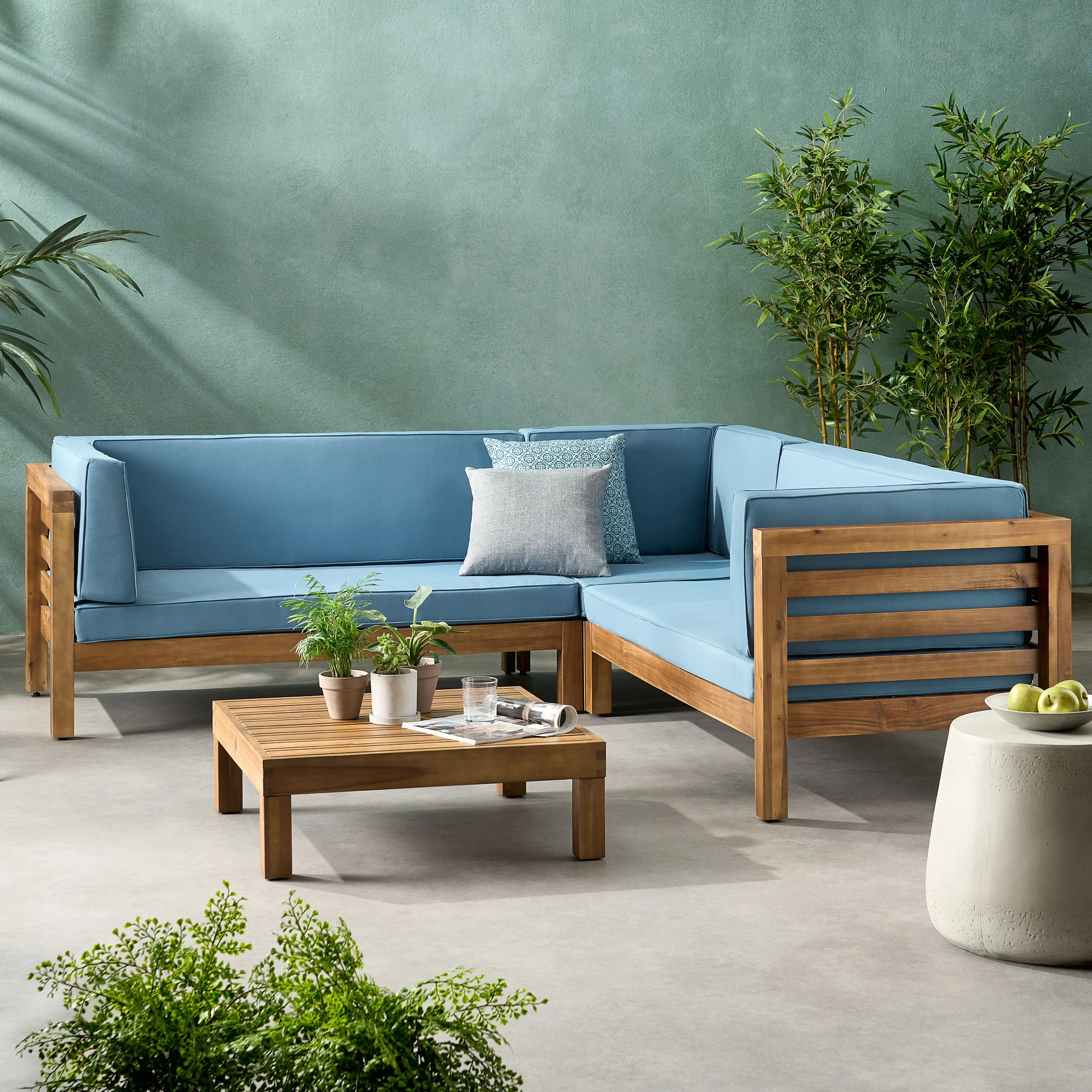 Ravello 4 Piece Outdoor Wooden Sectional Set with Cushions - furnishings