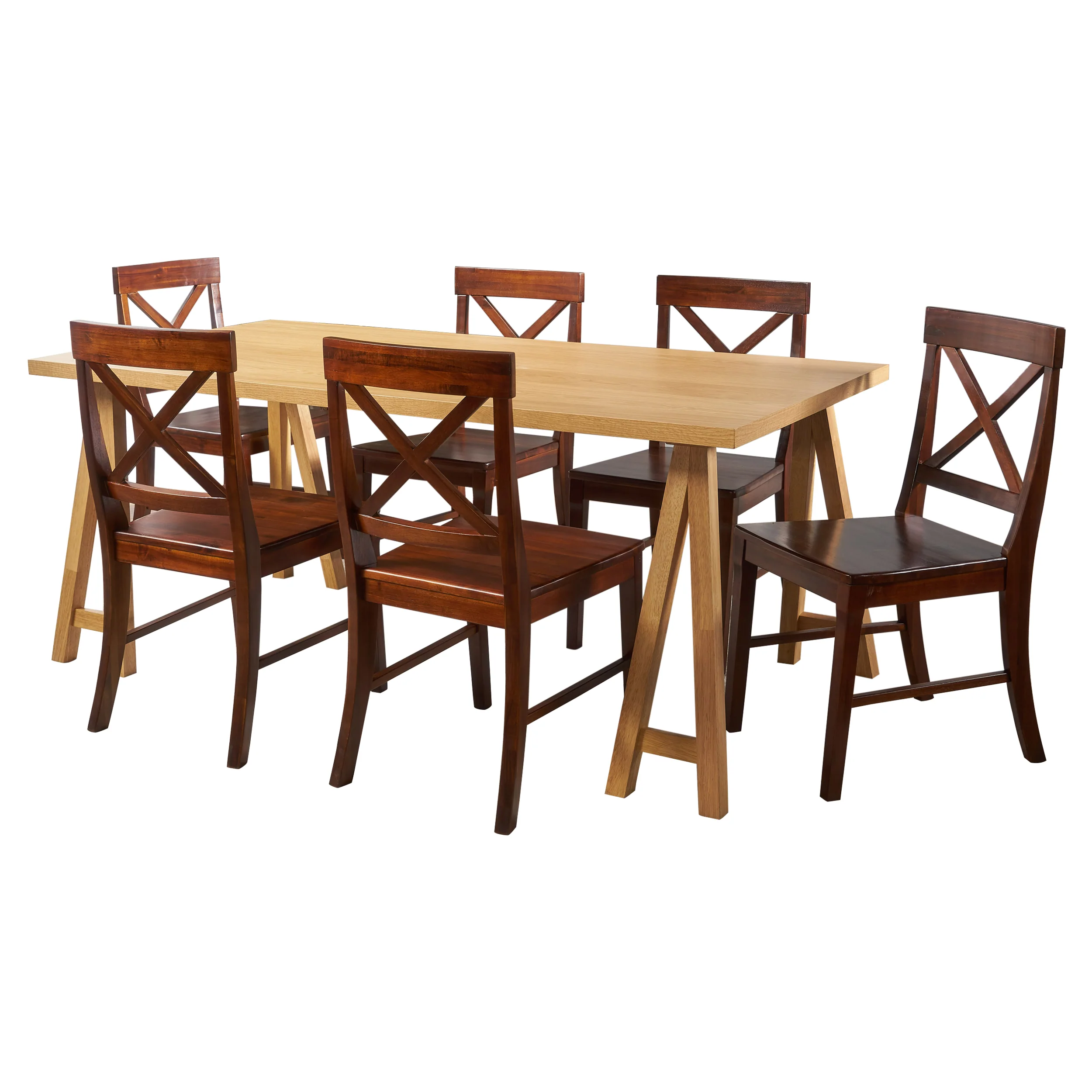 Sambora Farmhouse 7 Piece Dining Set w/ Rich Mahogany Chairs - furnishings